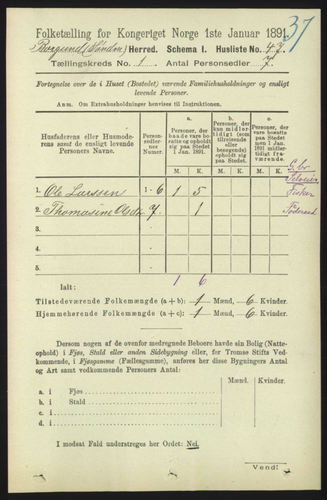 RA, 1891 census for 1531 Borgund, 1891, p. 107