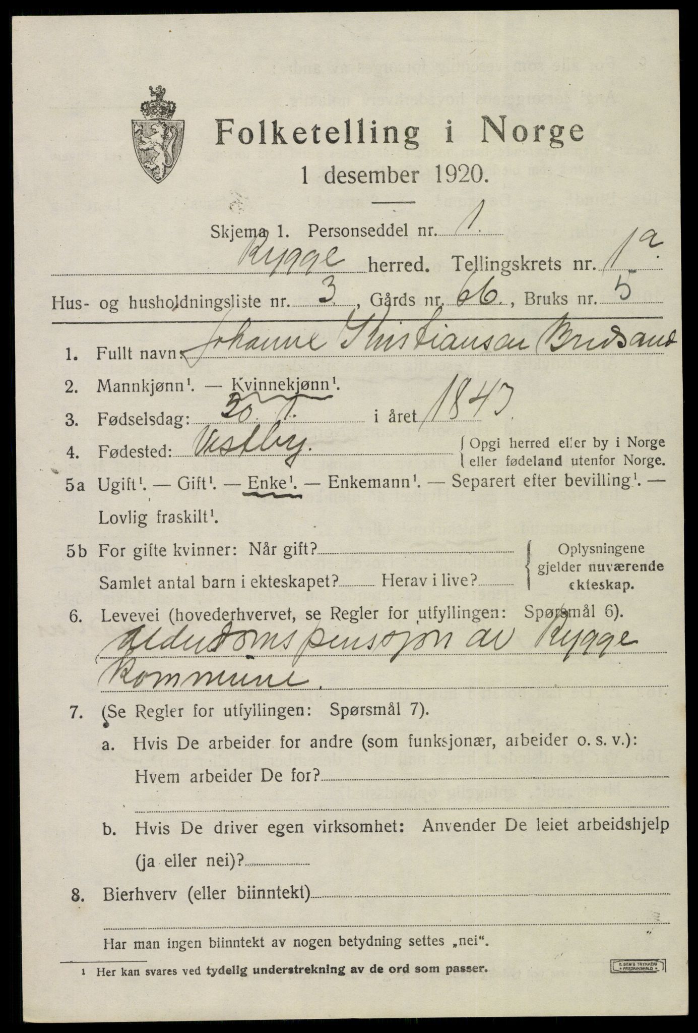 SAO, 1920 census for Rygge, 1920, p. 4143