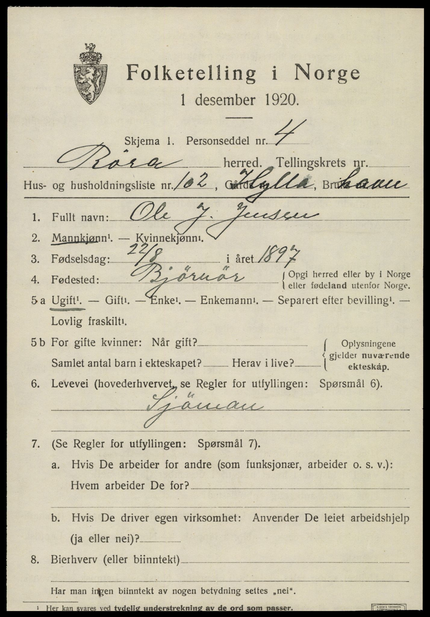 SAT, 1920 census for Røra, 1920, p. 1501