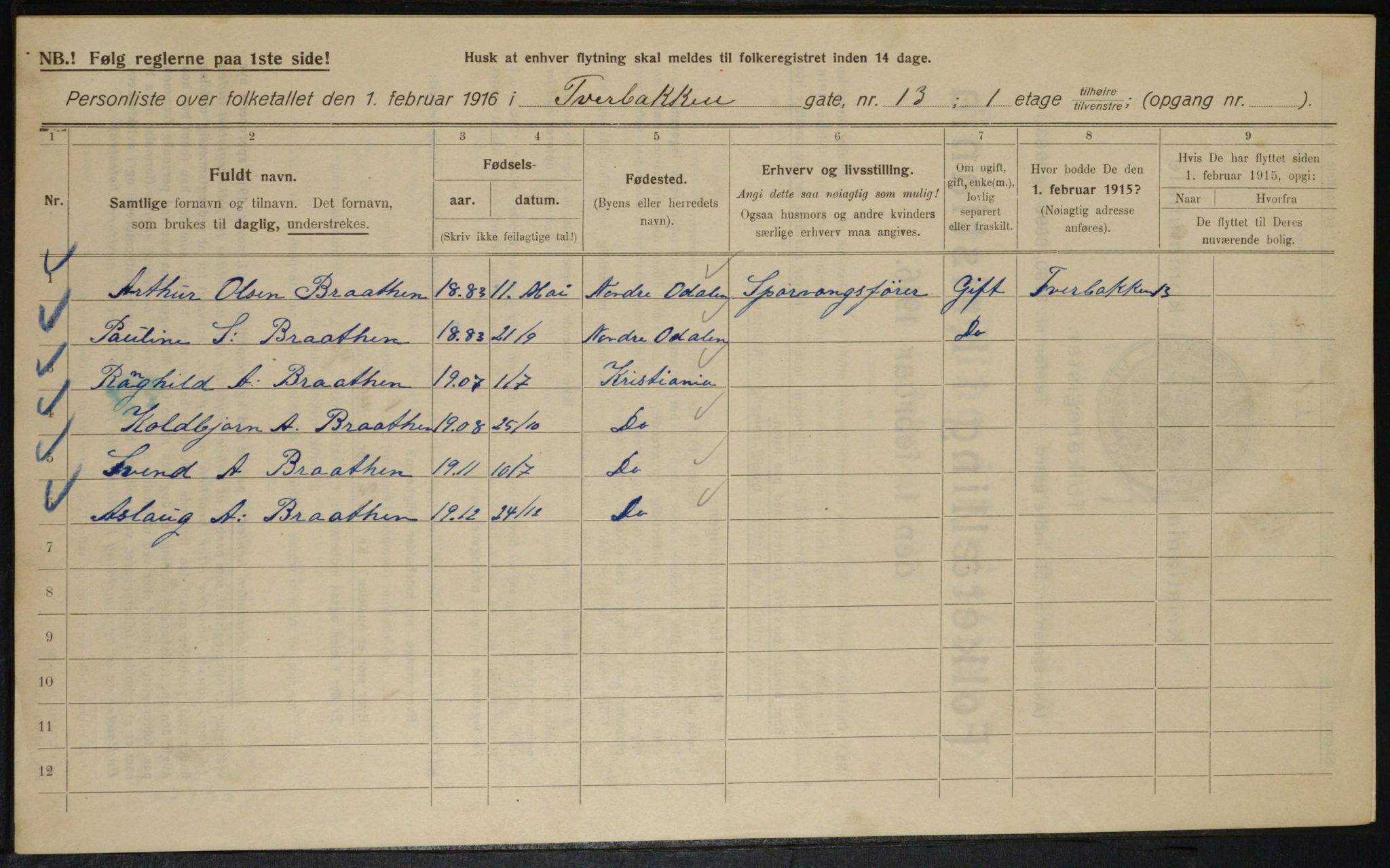 OBA, Municipal Census 1916 for Kristiania, 1916, p. 120663