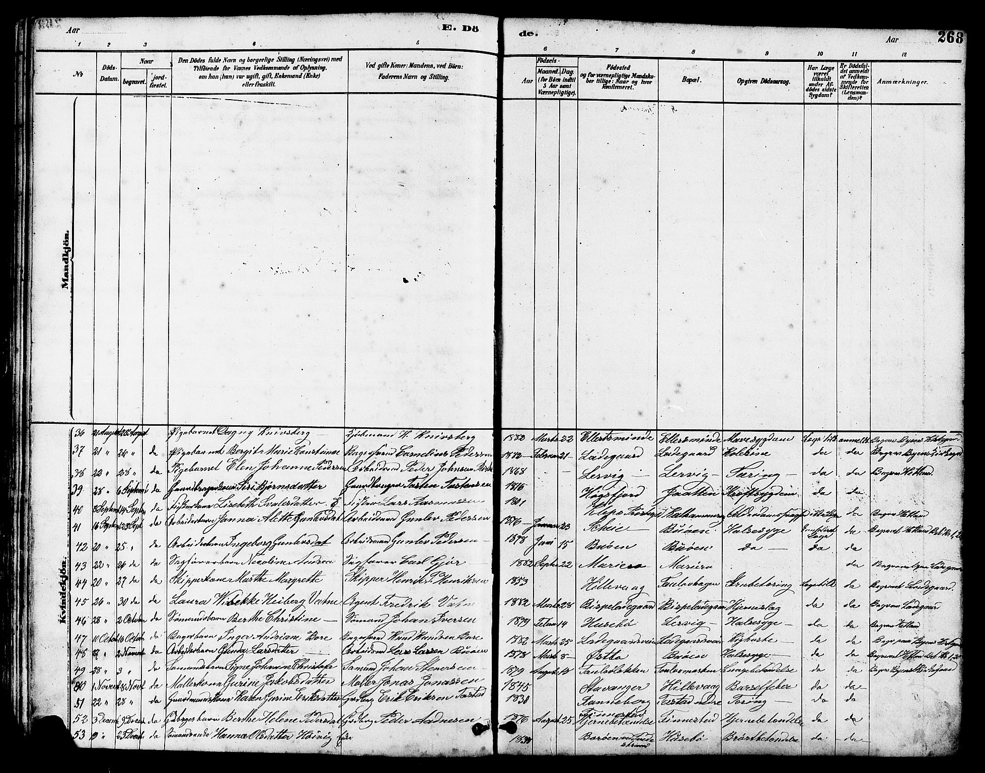 Hetland sokneprestkontor, SAST/A-101826/30/30BB/L0005: Parish register (copy) no. B 5, 1878-1910, p. 268
