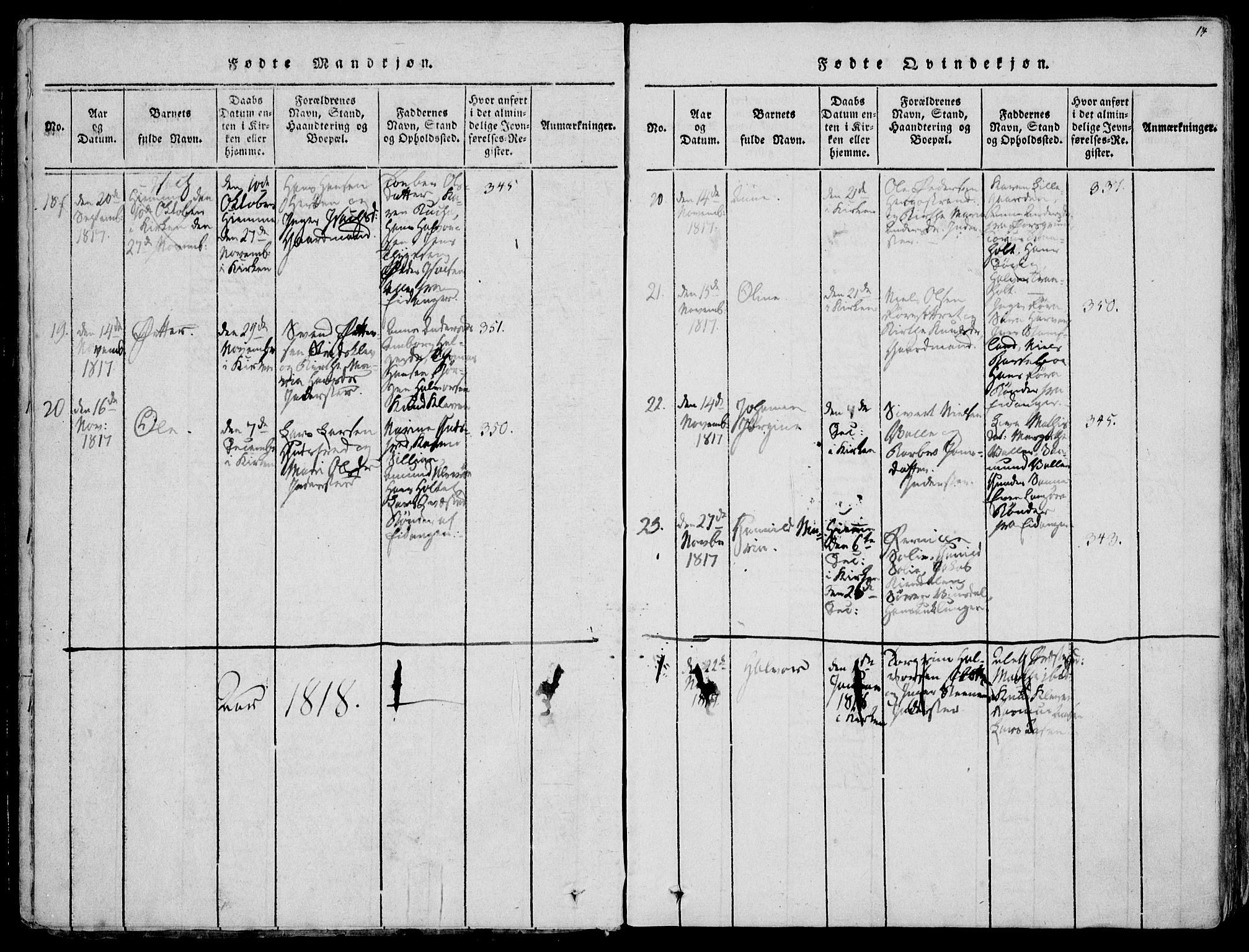 Eidanger kirkebøker, AV/SAKO-A-261/F/Fa/L0007: Parish register (official) no. 7, 1814-1831, p. 14