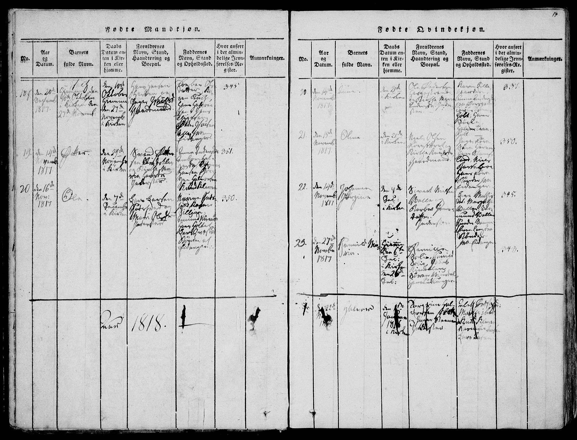 Eidanger kirkebøker, SAKO/A-261/F/Fa/L0007: Parish register (official) no. 7, 1814-1831, p. 14