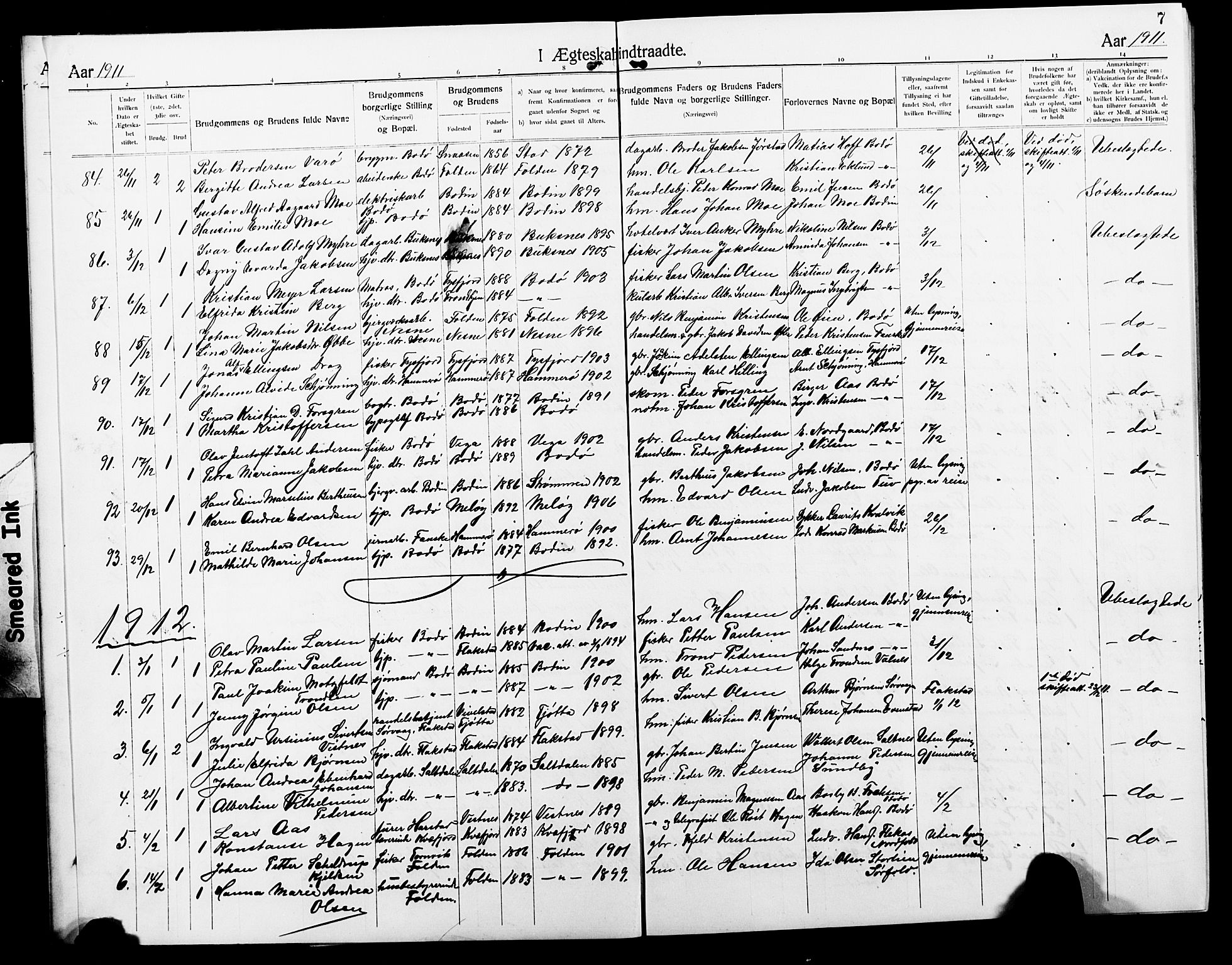 Ministerialprotokoller, klokkerbøker og fødselsregistre - Nordland, SAT/A-1459/801/L0035: Parish register (copy) no. 801C10, 1910-1923, p. 7