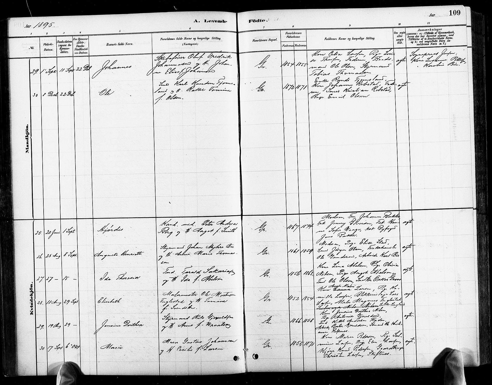 Grimstad sokneprestkontor, AV/SAK-1111-0017/F/Fb/L0001: Parish register (copy) no. B 1, 1881-1922, p. 109