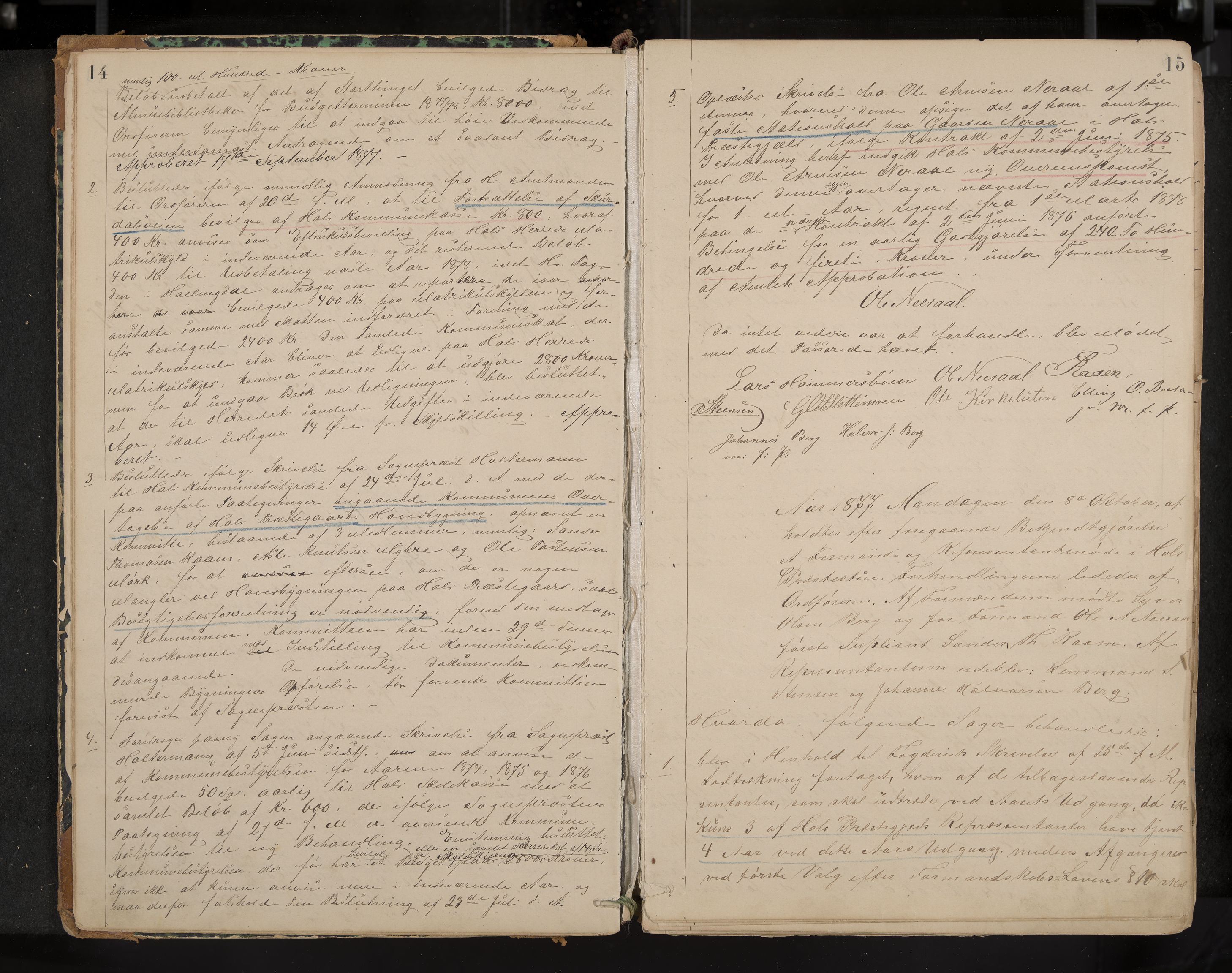 Hol formannskap og sentraladministrasjon, IKAK/0620021-1/A/L0001: Møtebok, 1877-1893, p. 14-15