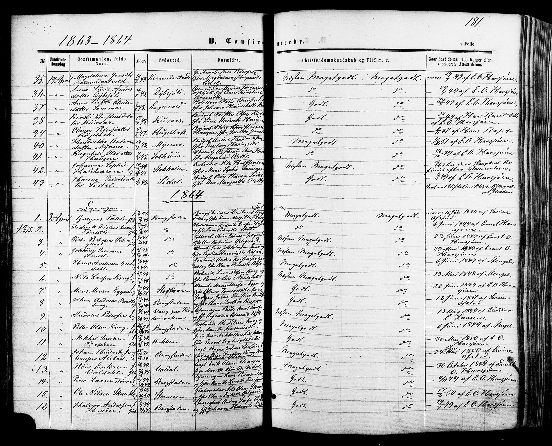 Ministerialprotokoller, klokkerbøker og fødselsregistre - Sør-Trøndelag, SAT/A-1456/681/L0932: Parish register (official) no. 681A10, 1860-1878, p. 181