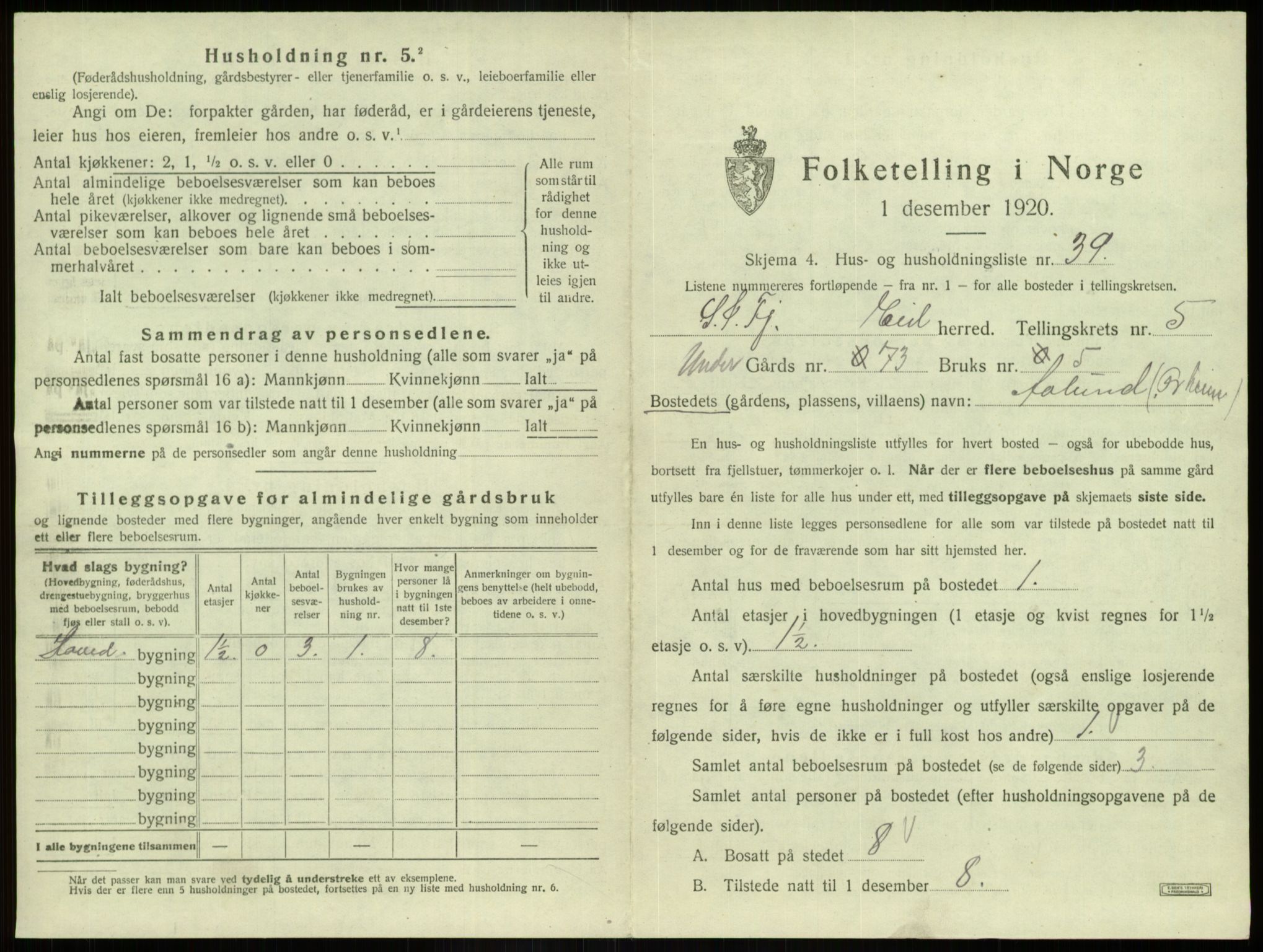 SAB, 1920 census for Eid, 1920, p. 313