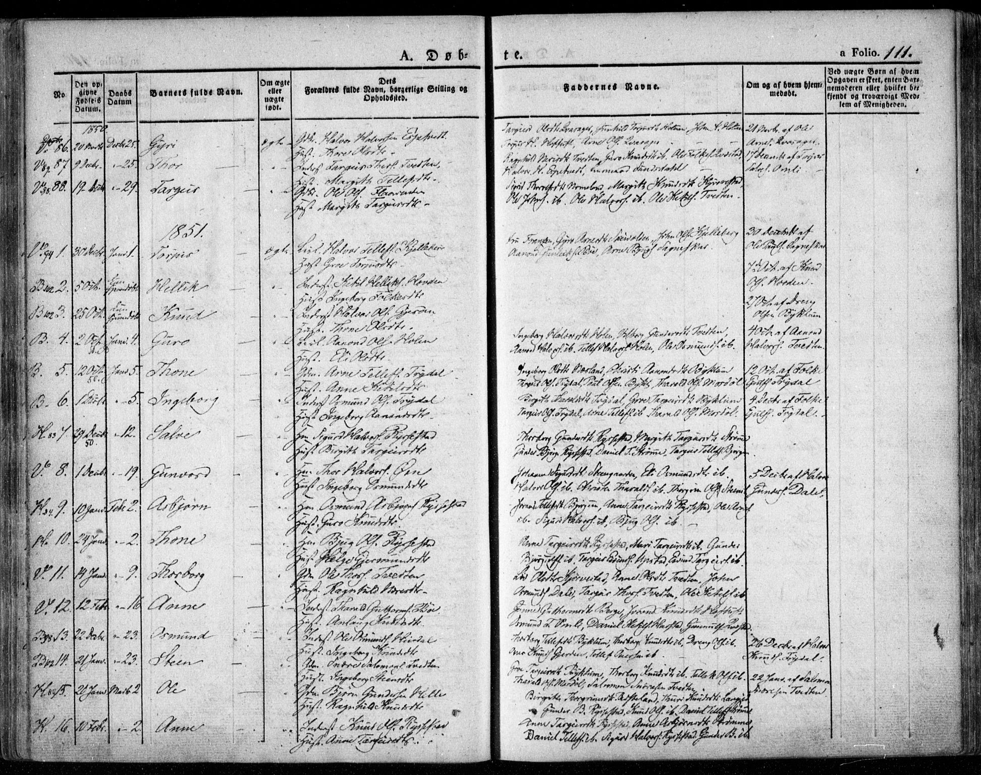 Valle sokneprestkontor, SAK/1111-0044/F/Fa/Fac/L0006: Parish register (official) no. A 6, 1831-1853, p. 111