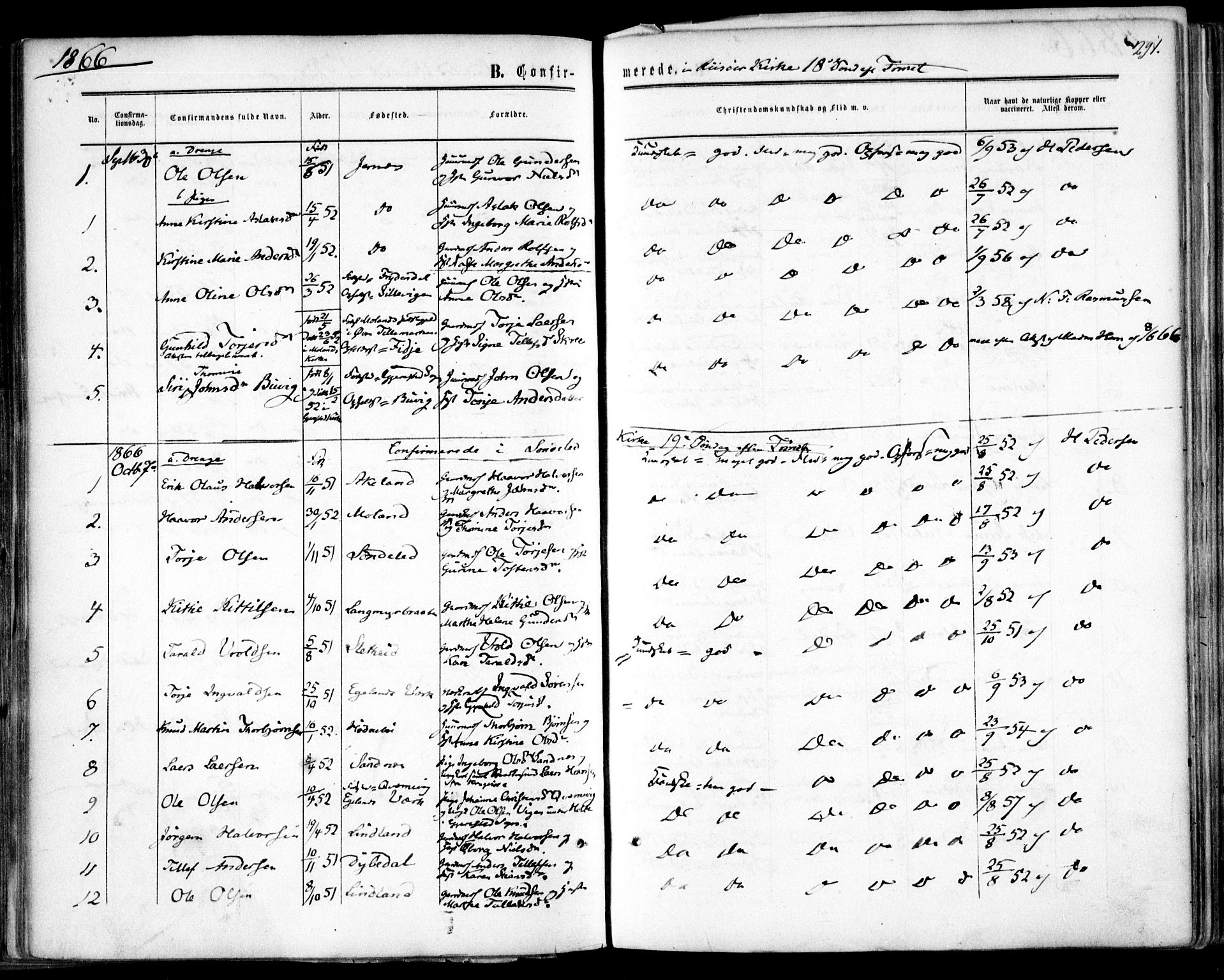 Søndeled sokneprestkontor, AV/SAK-1111-0038/F/Fa/L0003: Parish register (official) no. A 3, 1861-1879, p. 291