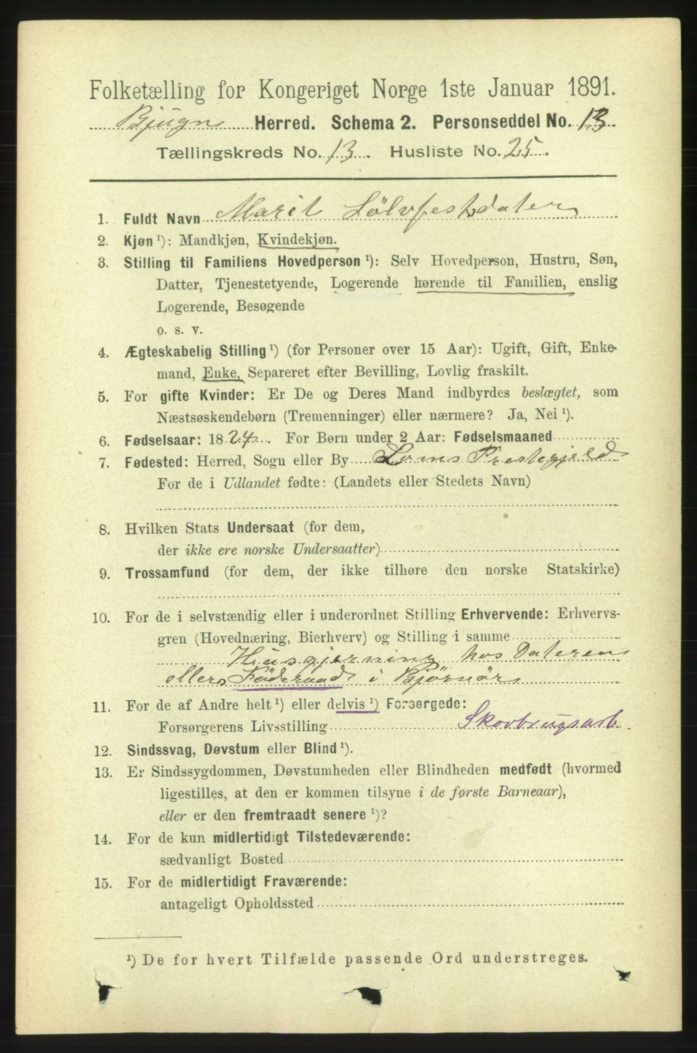 RA, 1891 census for 1627 Bjugn, 1891, p. 3923