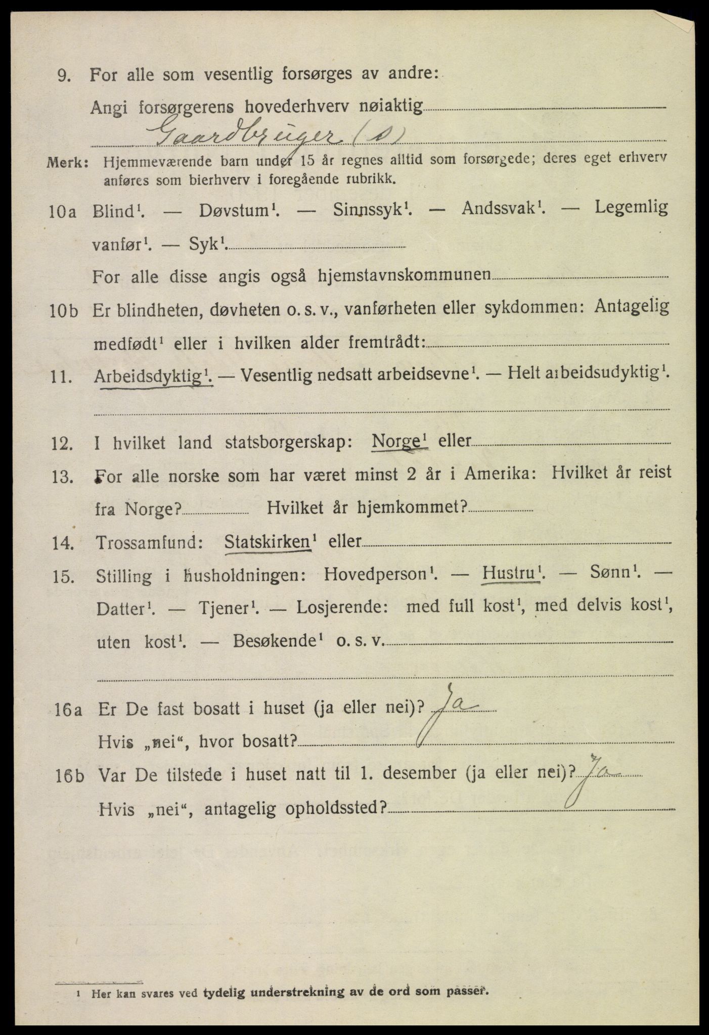 SAH, 1920 census for Vestre Toten, 1920, p. 1911