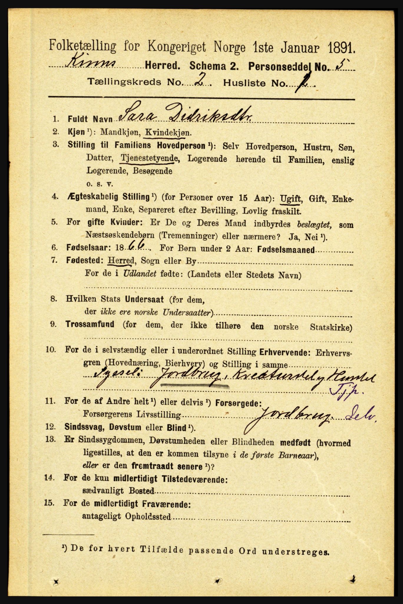 RA, 1891 census for 1437 Kinn, 1891, p. 540