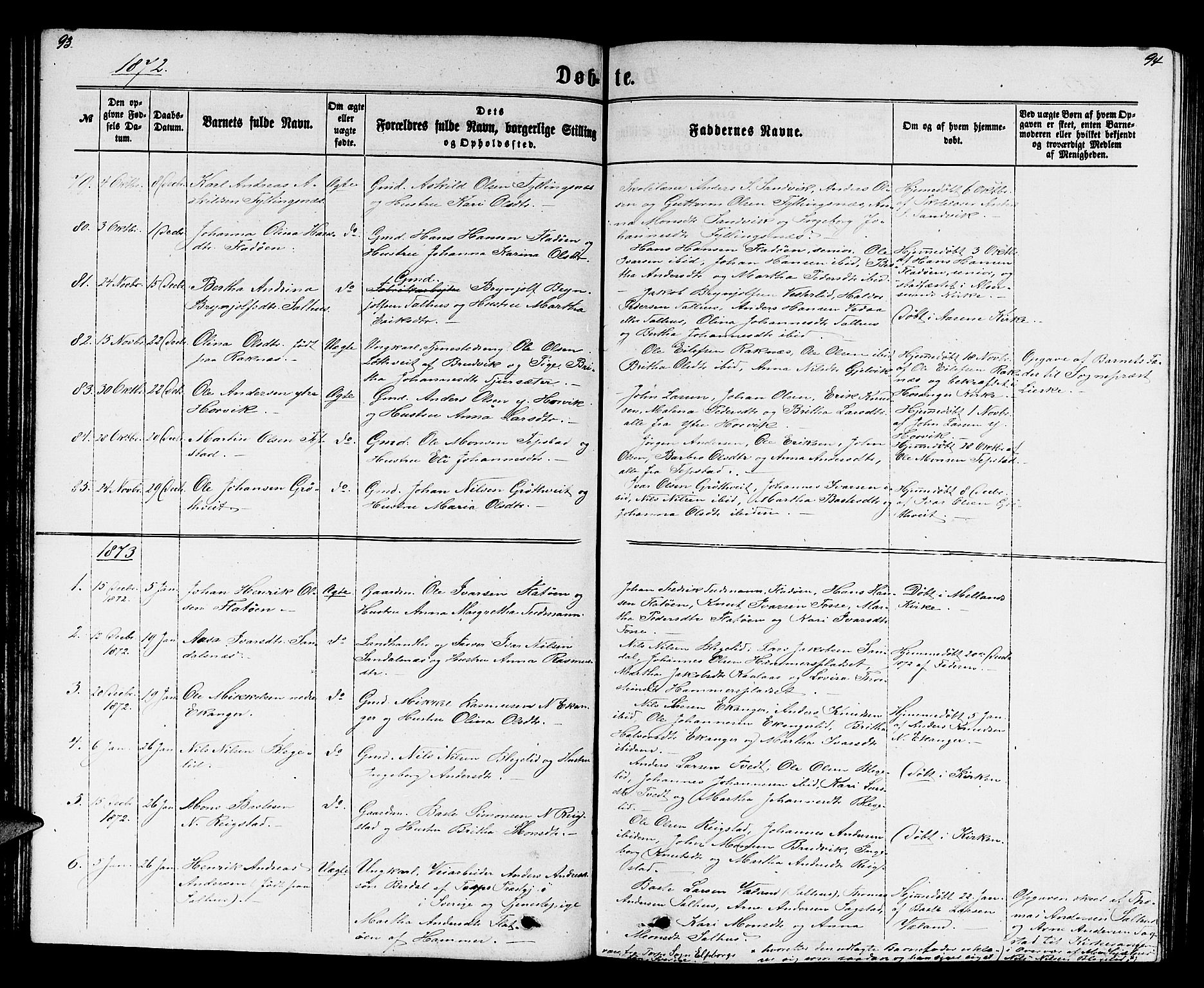 Hamre sokneprestembete, SAB/A-75501/H/Ha/Hab: Parish register (copy) no. B 2, 1863-1880, p. 93-94