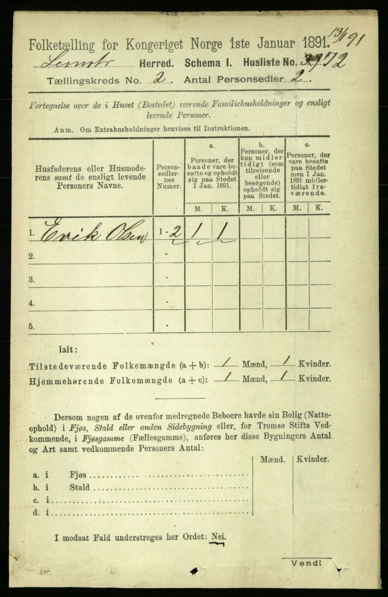RA, 1891 census for 1654 Leinstrand, 1891, p. 492