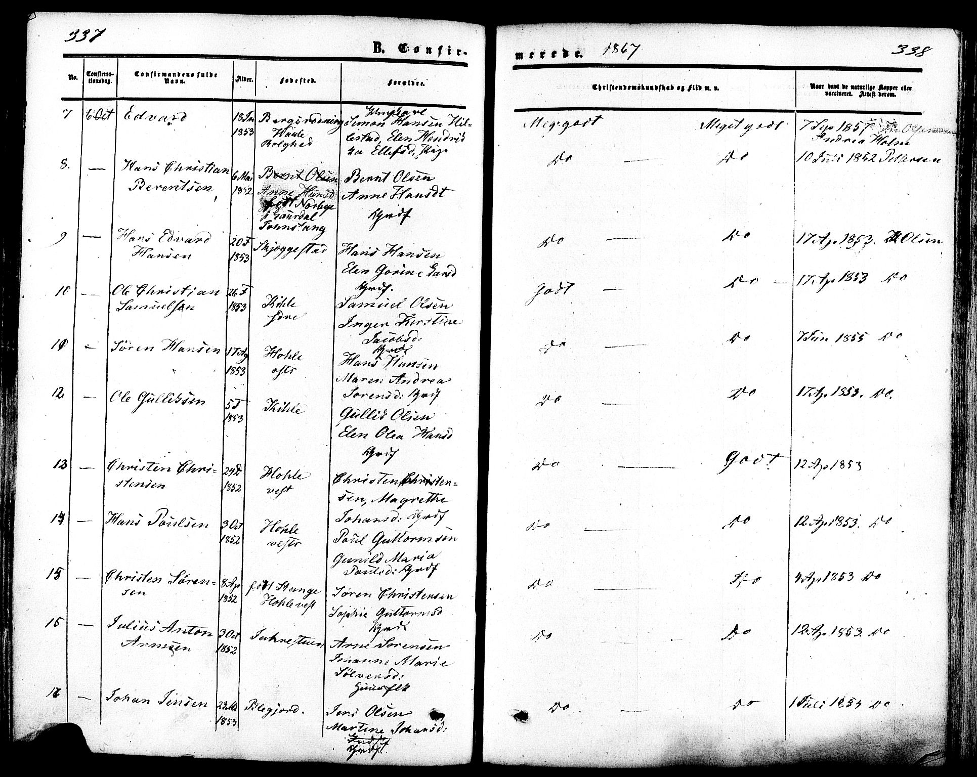 Ramnes kirkebøker, AV/SAKO-A-314/F/Fa/L0006: Parish register (official) no. I 6, 1862-1877, p. 337-338