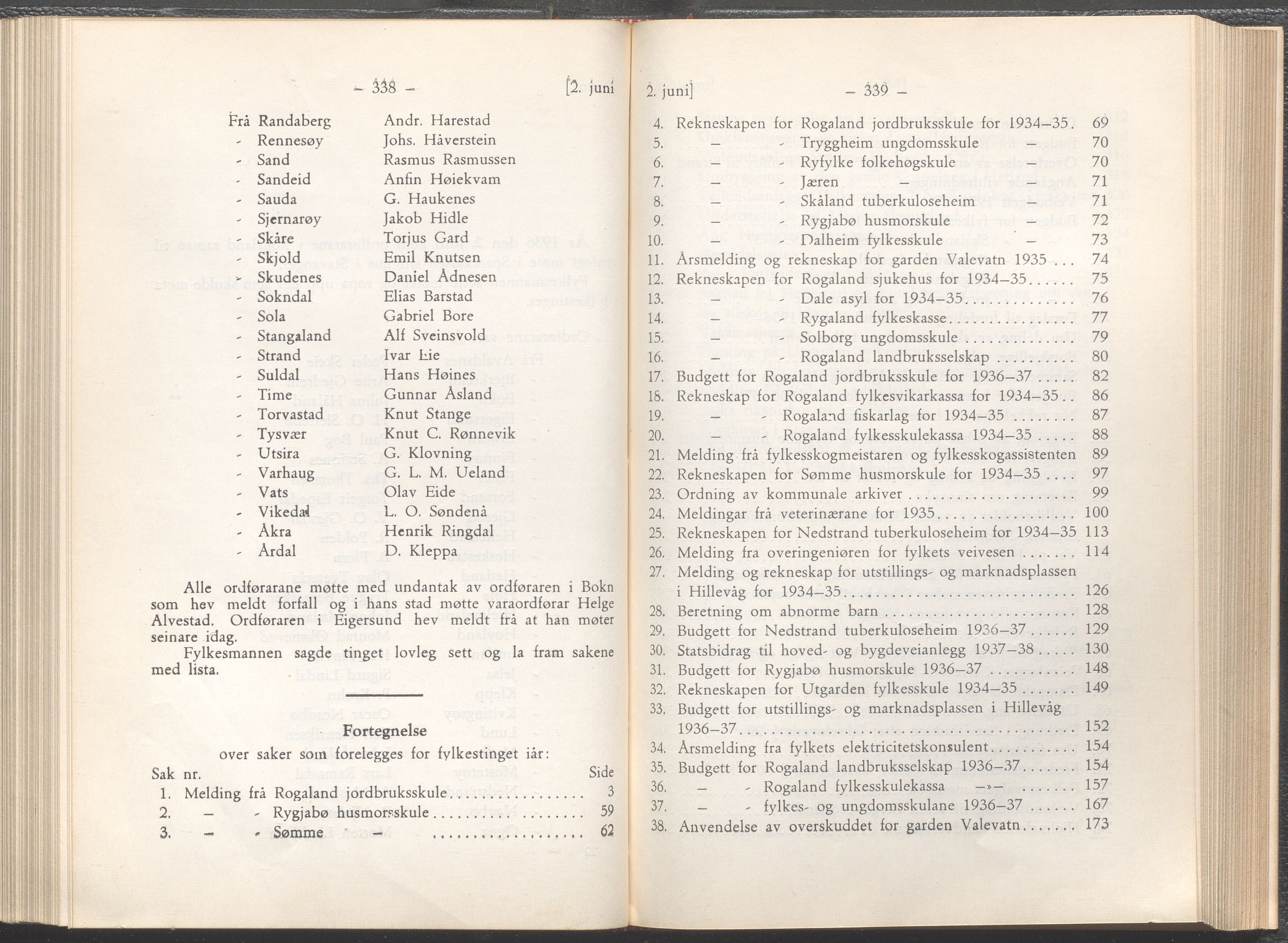 Rogaland fylkeskommune - Fylkesrådmannen , IKAR/A-900/A/Aa/Aaa/L0055: Møtebok , 1936, p. 338-339