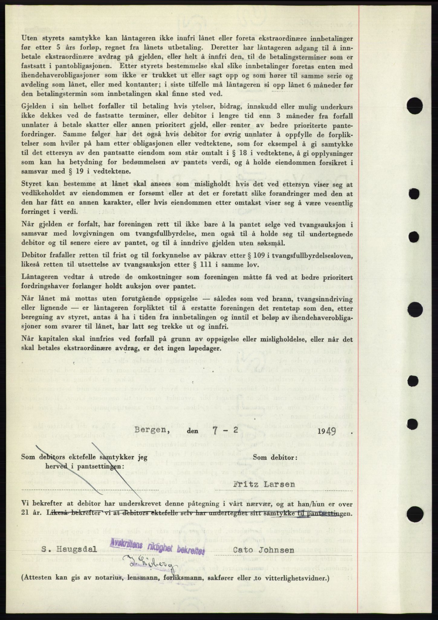 Byfogd og Byskriver i Bergen, AV/SAB-A-3401/03/03Bd/L0003: Mortgage book no. B29-39, 1947-1950, Diary no: : 1160/1949