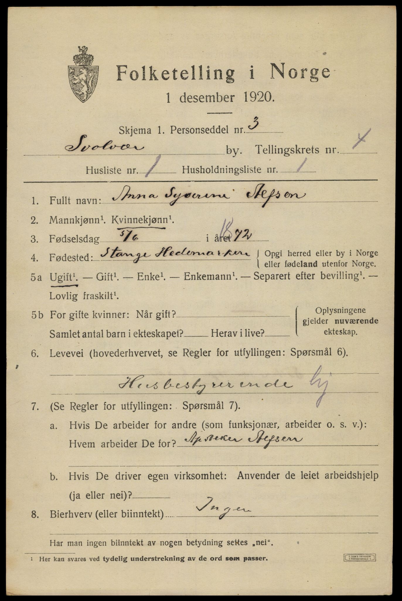 SAT, 1920 census for Svolvær, 1920, p. 5520