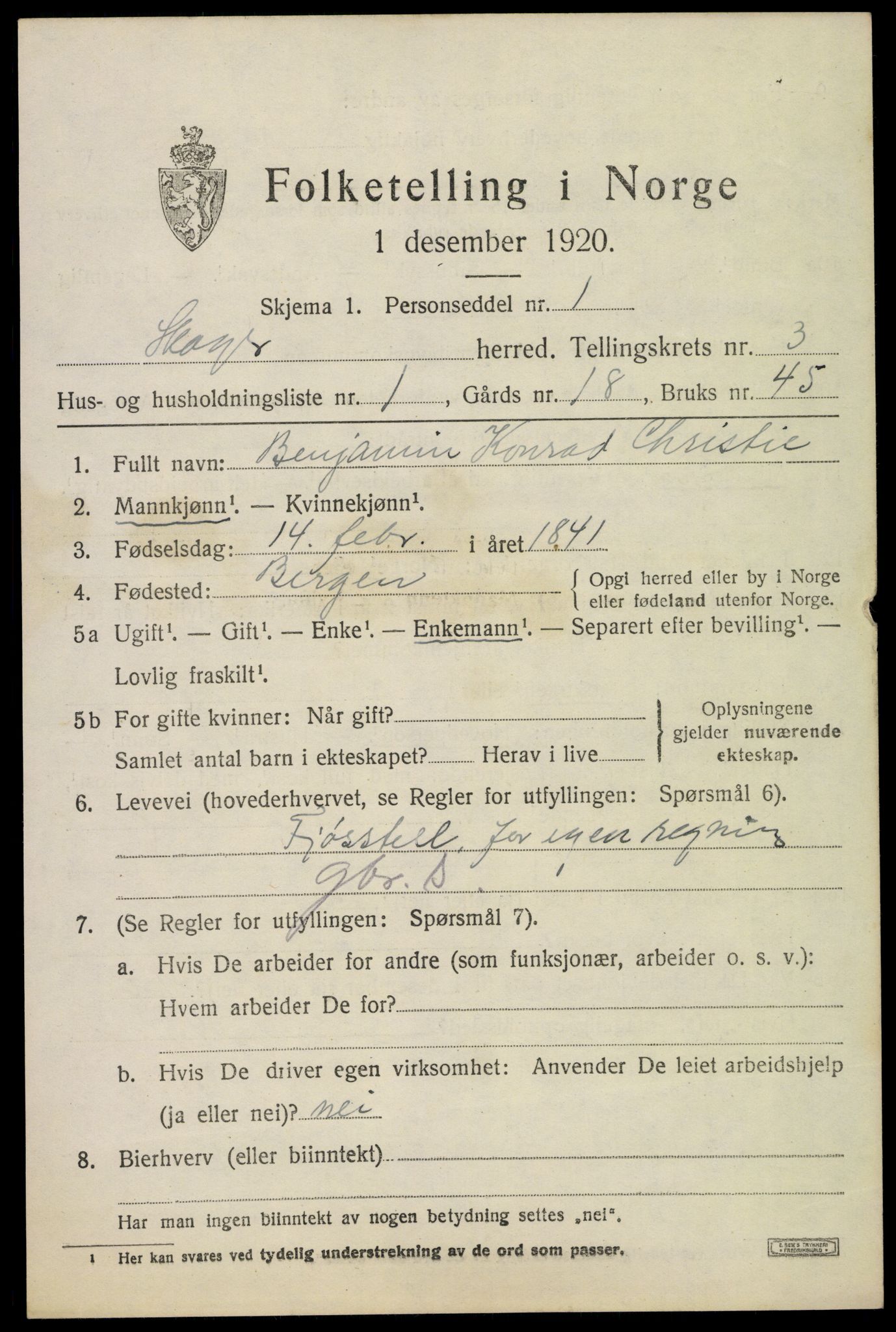 SAKO, 1920 census for Skoger, 1920, p. 7319