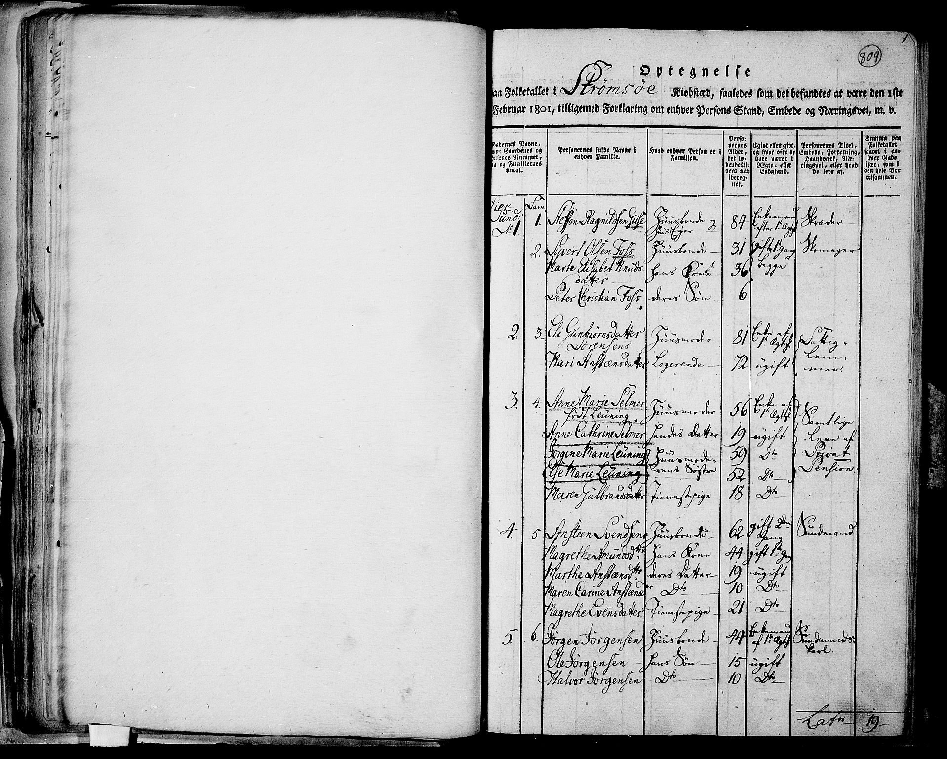 RA, 1801 census for 0602P Bragernes, 1801, p. 809a