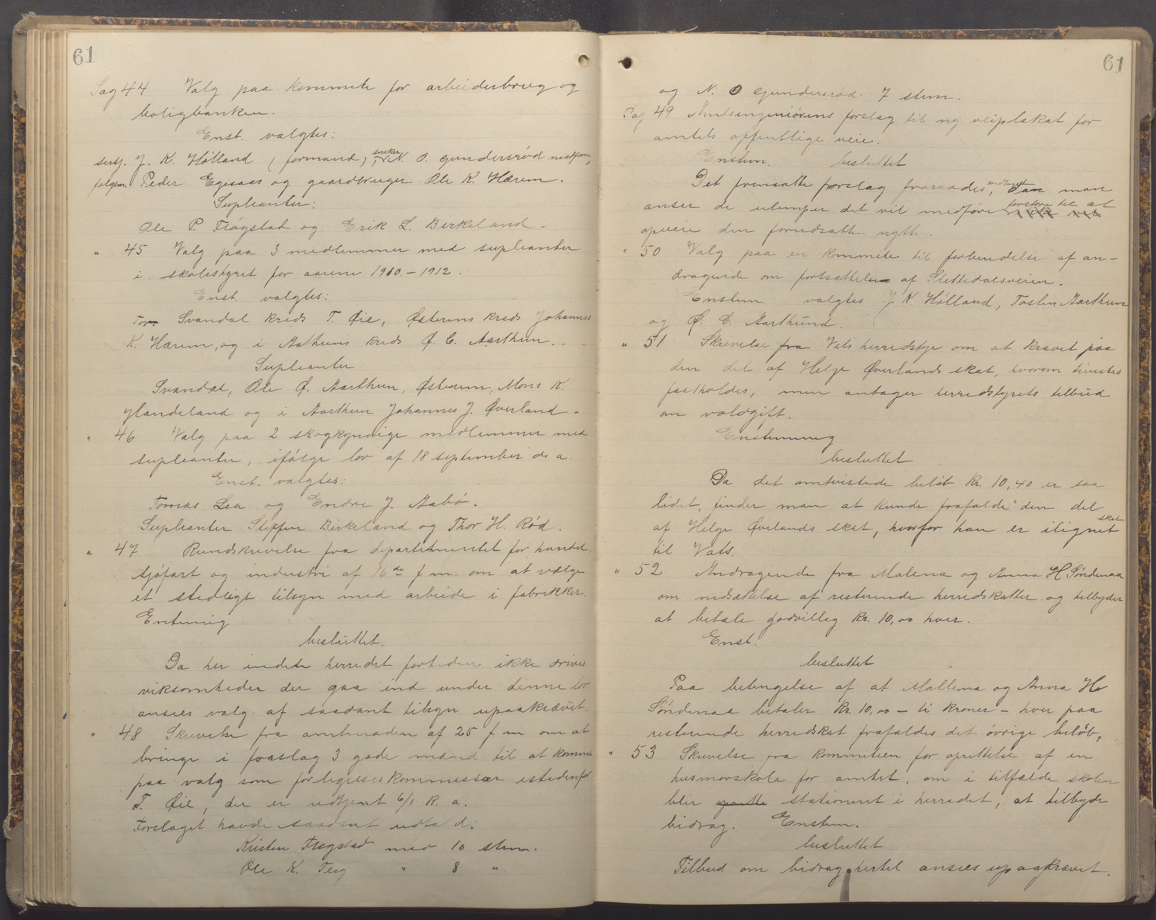 Sauda kommune - Formannskapet/sentraladministrasjonen, IKAR/K-100597/A/Aa/L0004: Møtebok, 1905-1917, p. 61