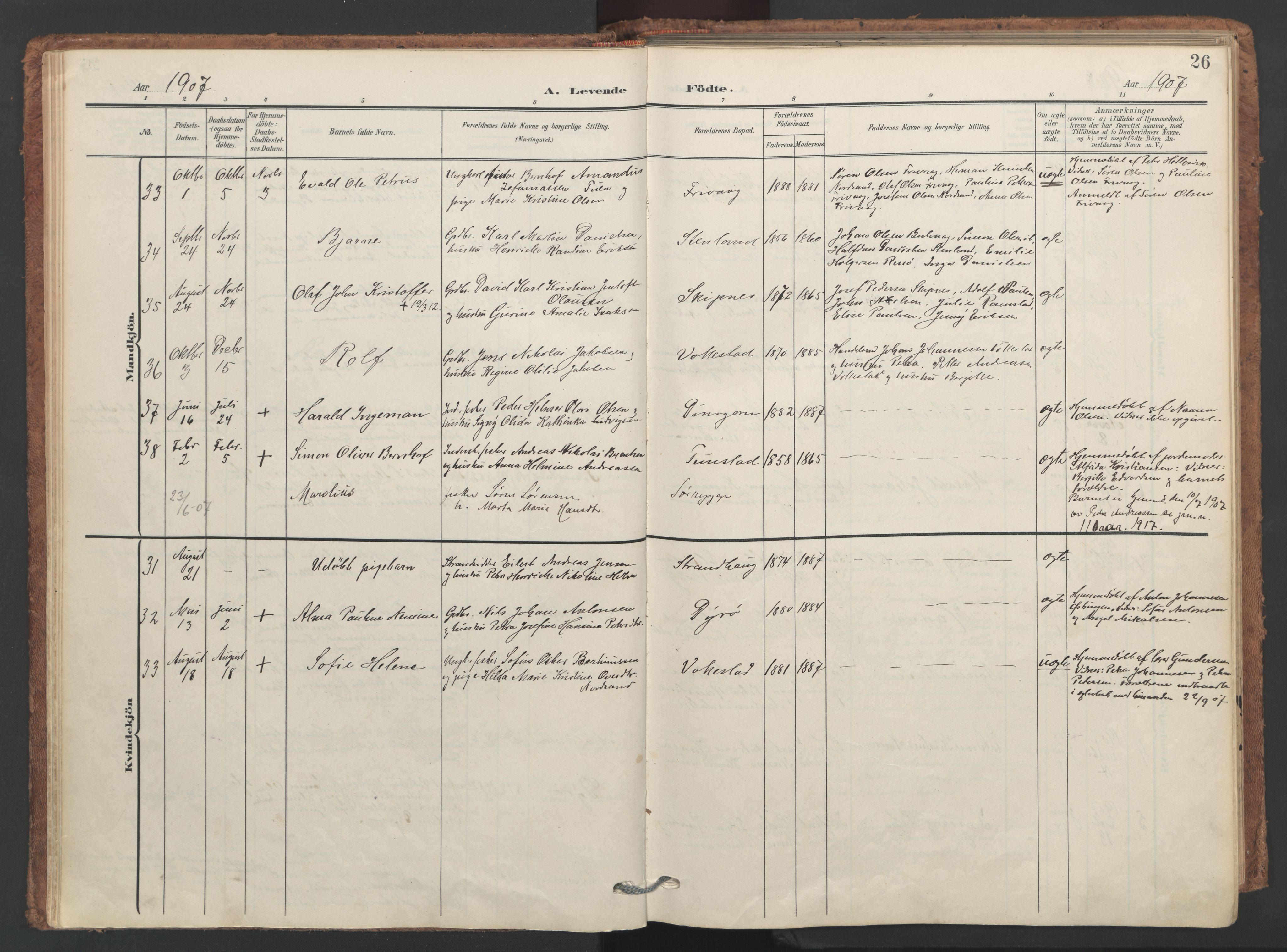 Ministerialprotokoller, klokkerbøker og fødselsregistre - Nordland, SAT/A-1459/893/L1339: Parish register (official) no. 893A11, 1904-1914, p. 26