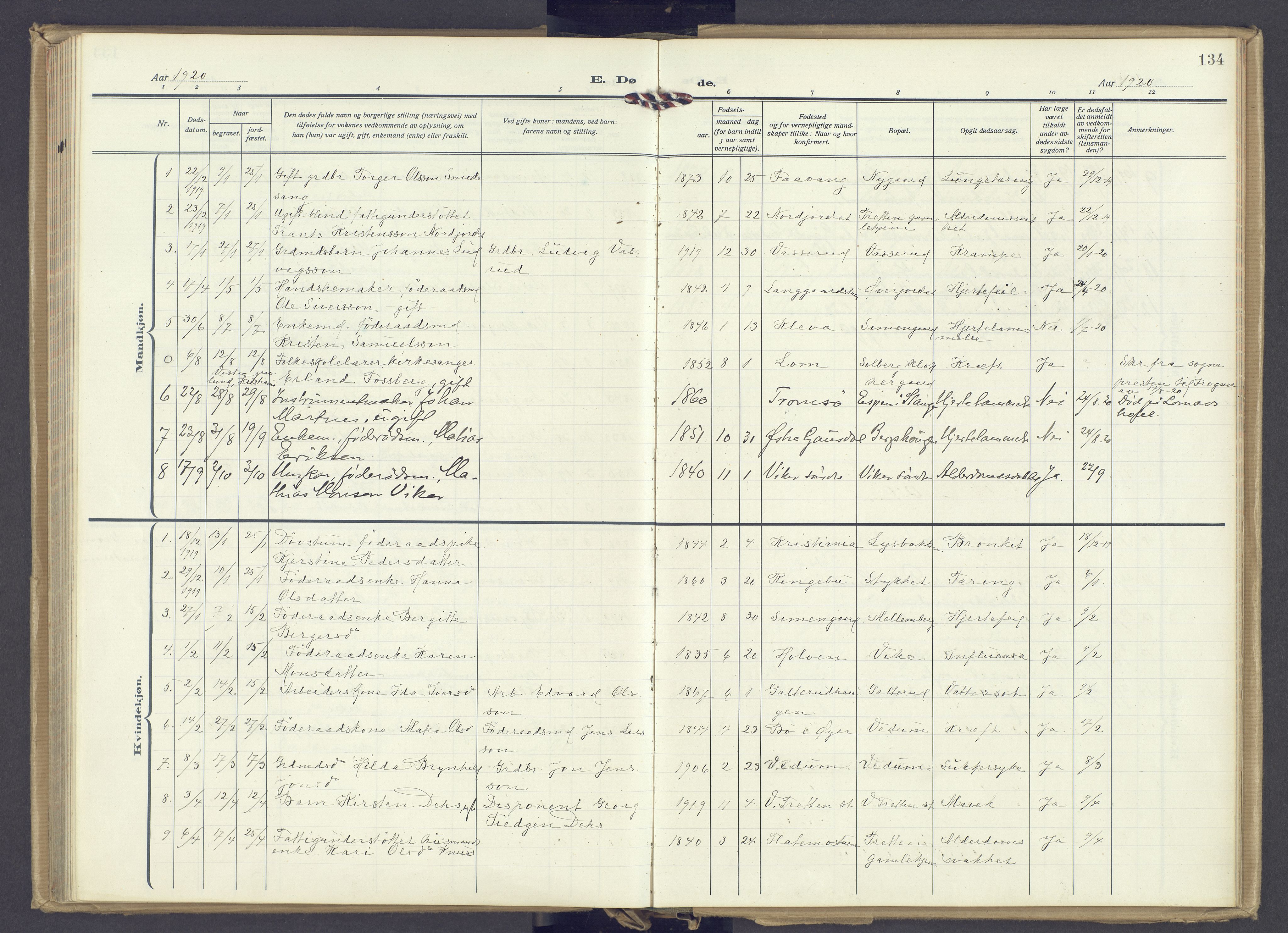 Øyer prestekontor, AV/SAH-PREST-084/H/Ha/Haa/L0014: Parish register (official) no. 14, 1919-1932, p. 134