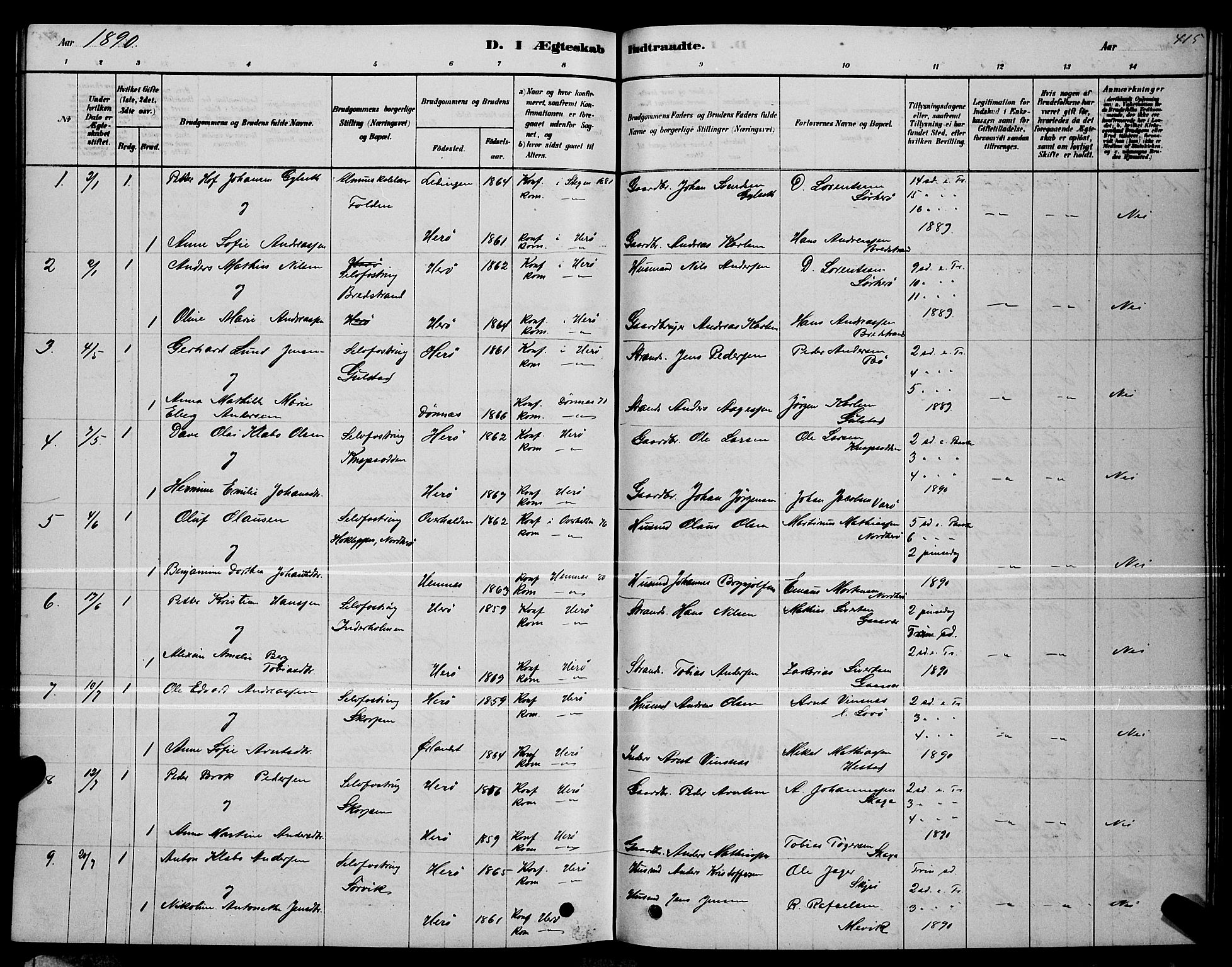 Ministerialprotokoller, klokkerbøker og fødselsregistre - Nordland, AV/SAT-A-1459/834/L0513: Parish register (copy) no. 834C04, 1877-1892, p. 415