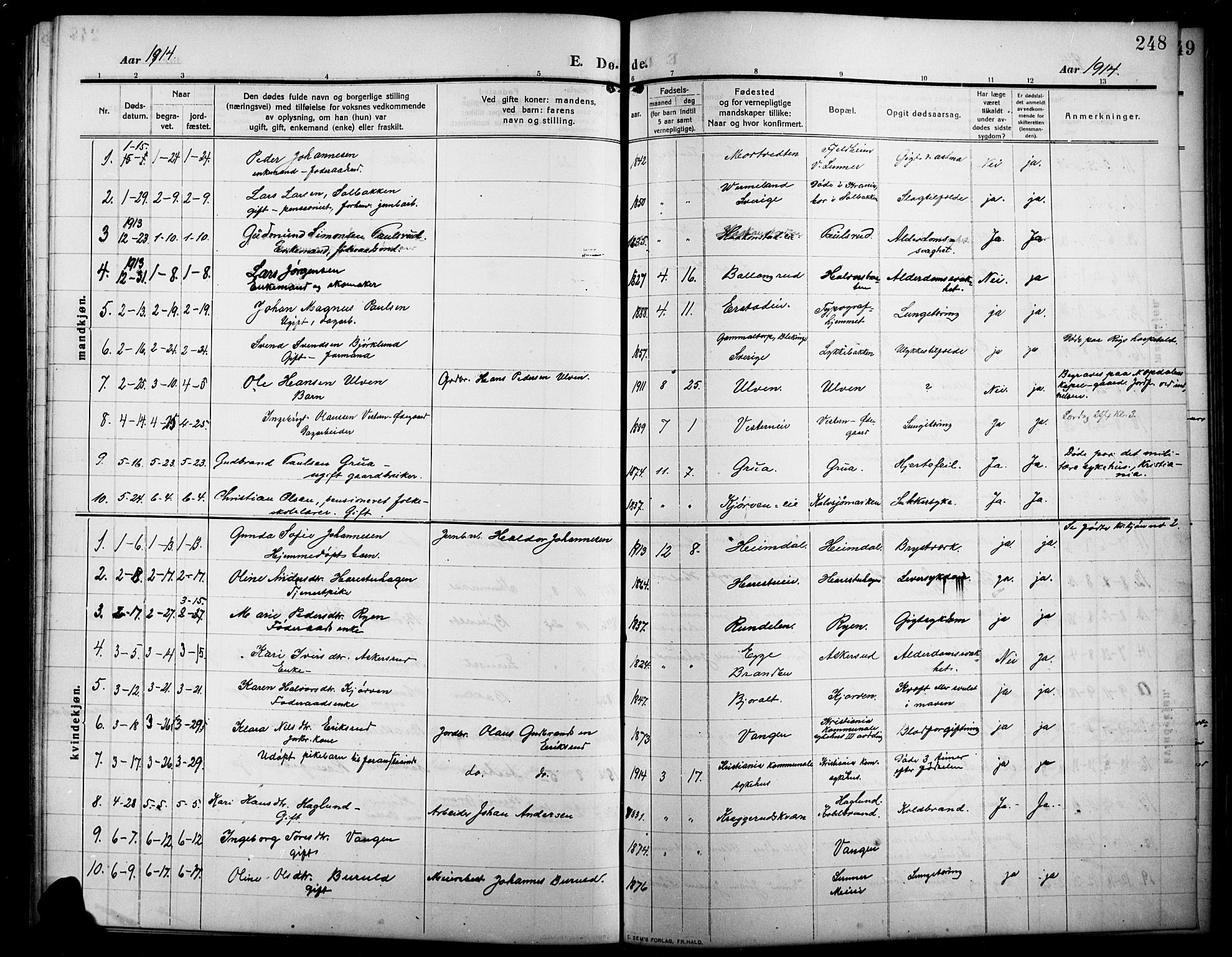 Lunner prestekontor, SAH/PREST-118/H/Ha/Hab/L0001: Parish register (copy) no. 1, 1909-1922, p. 248