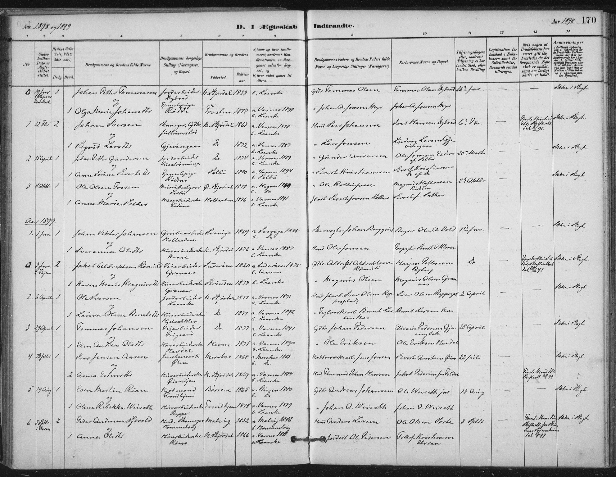 Ministerialprotokoller, klokkerbøker og fødselsregistre - Nord-Trøndelag, SAT/A-1458/710/L0095: Parish register (official) no. 710A01, 1880-1914, p. 170
