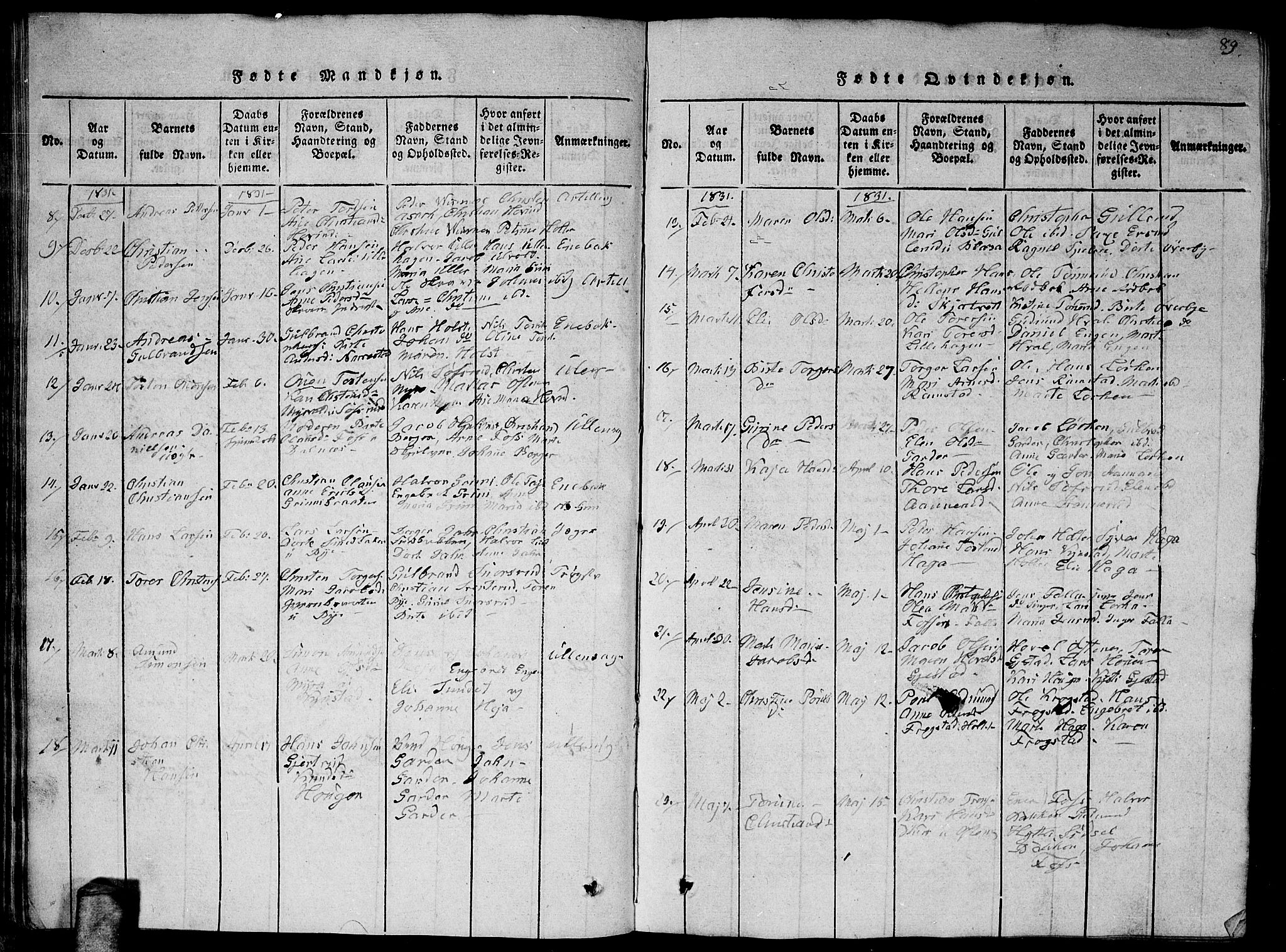 Fet prestekontor Kirkebøker, AV/SAO-A-10370a/G/Ga/L0001: Parish register (copy) no. I 1, 1815-1842, p. 89