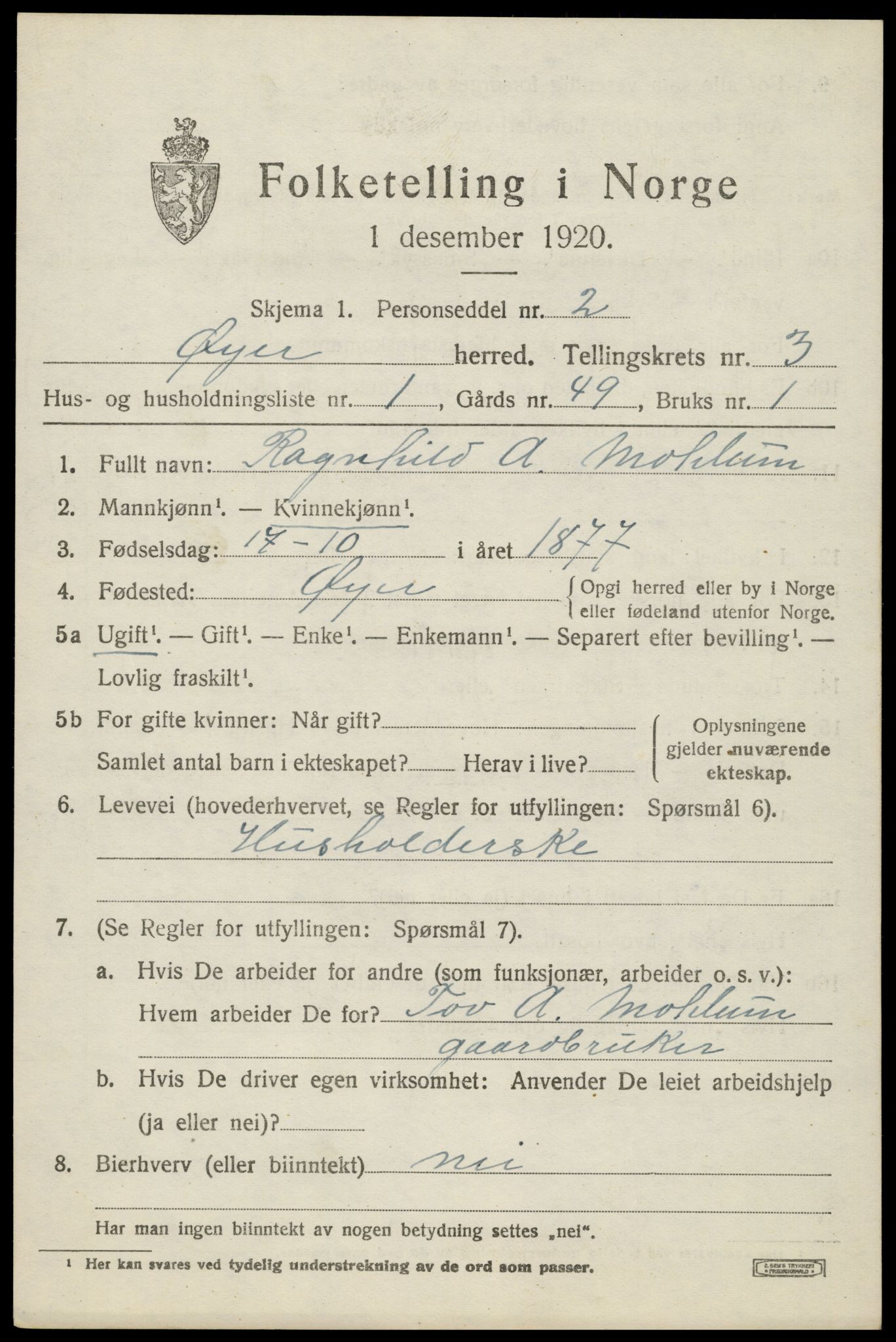 SAH, 1920 census for Øyer, 1920, p. 3285