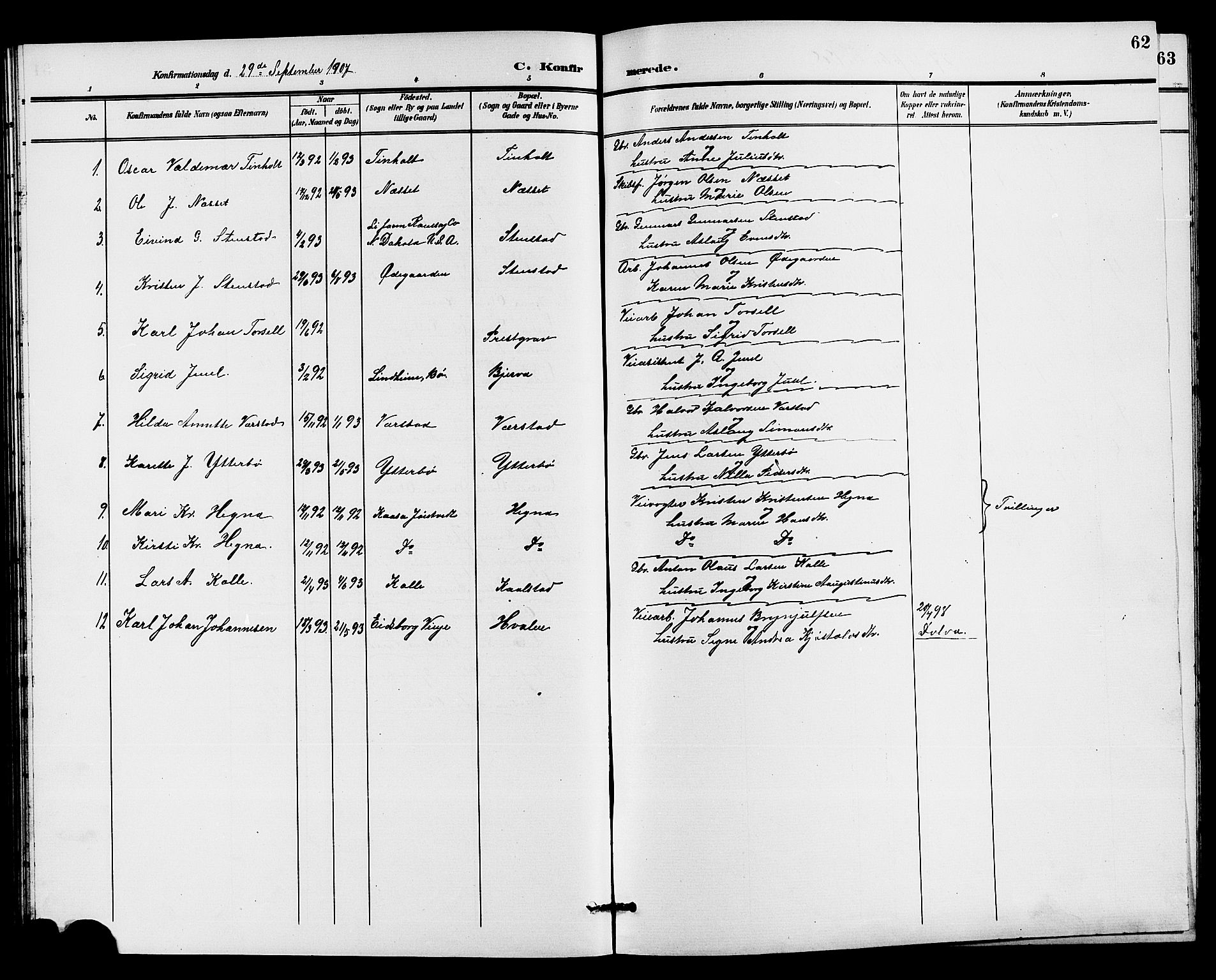 Holla kirkebøker, SAKO/A-272/G/Gb/L0002: Parish register (copy) no. II 2, 1897-1913, p. 62