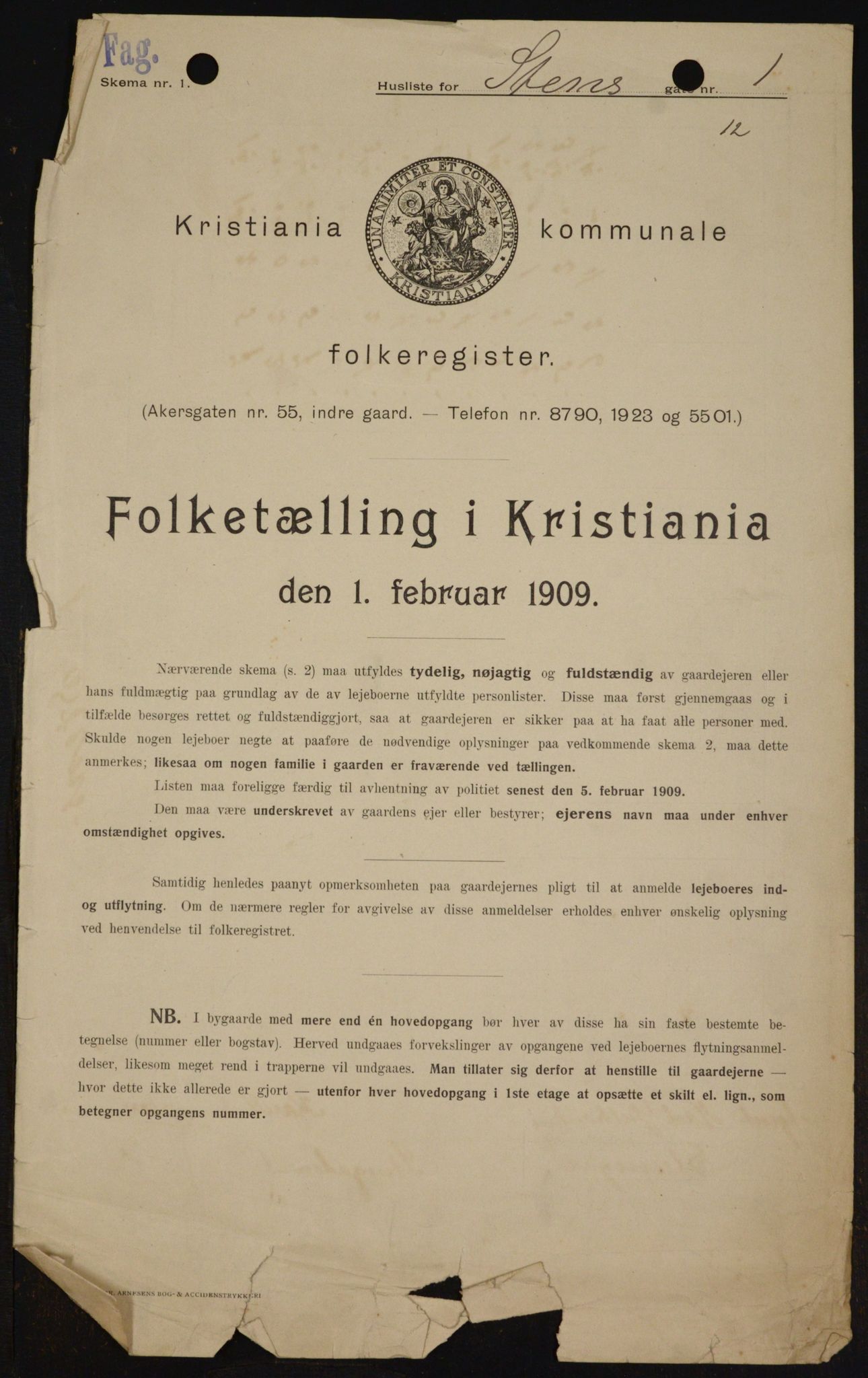 OBA, Municipal Census 1909 for Kristiania, 1909, p. 92116