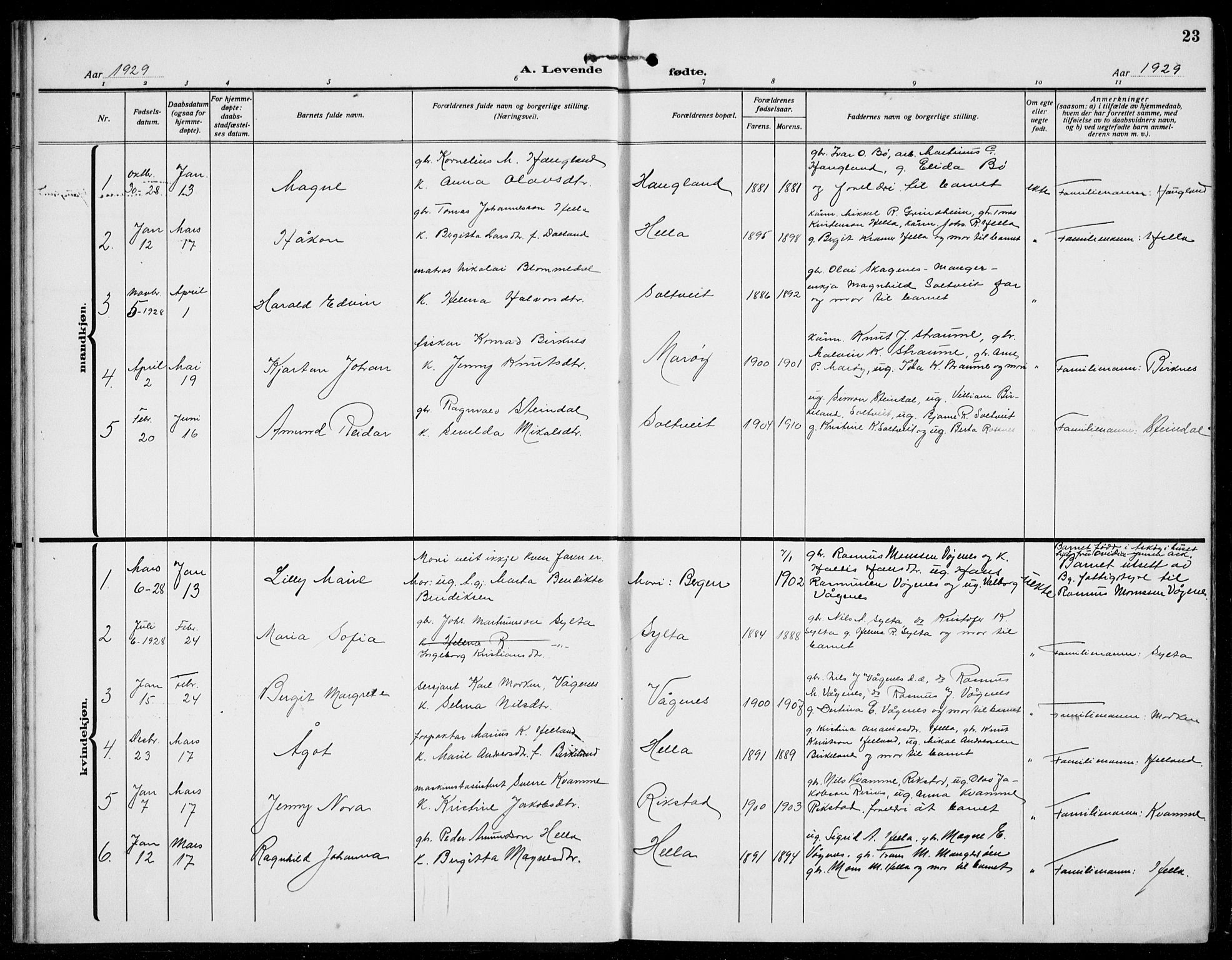 Manger sokneprestembete, AV/SAB-A-76801/H/Hab: Parish register (copy) no. B  5, 1922-1938, p. 23