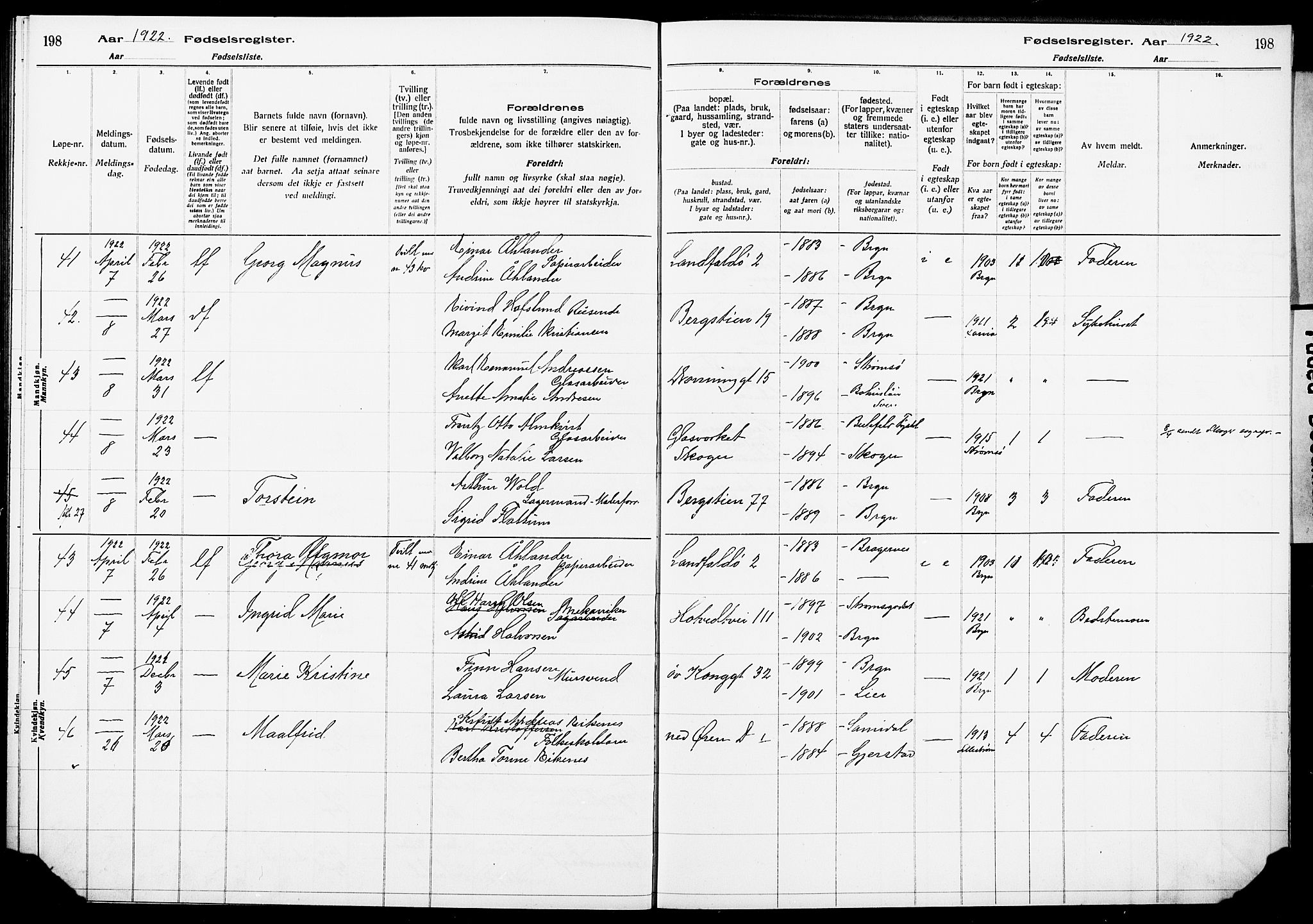 Bragernes kirkebøker, SAKO/A-6/J/Ja/L0001: Birth register no. 1, 1916-1922, p. 198