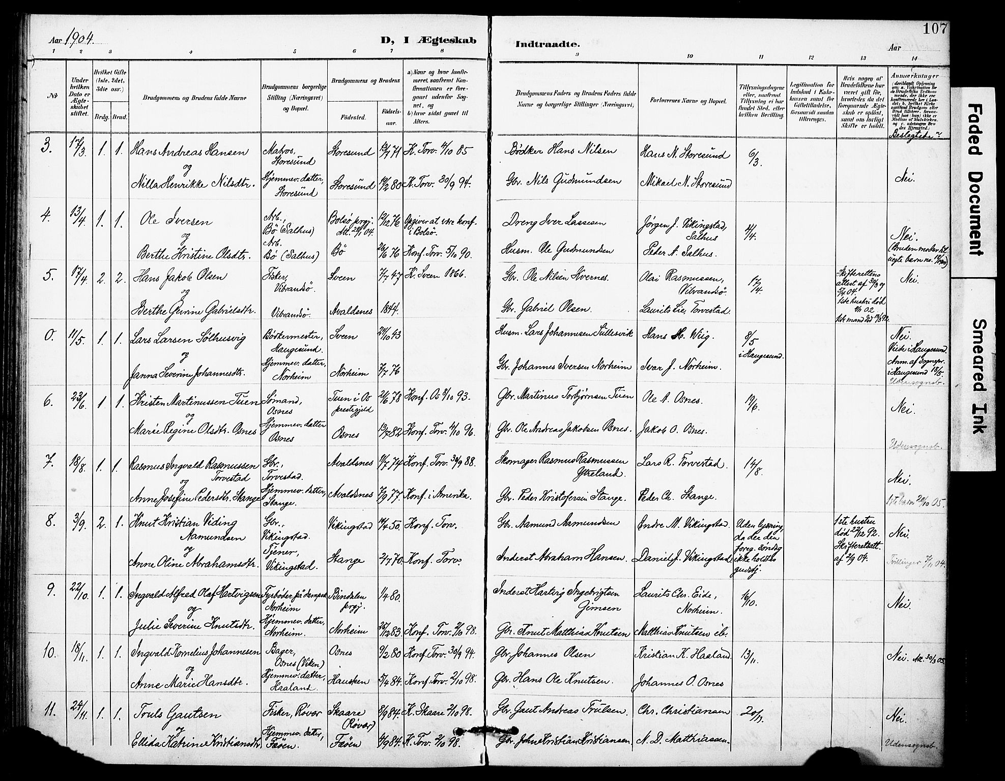 Torvastad sokneprestkontor, AV/SAST-A -101857/H/Ha/Haa/L0017: Parish register (official) no. A 16, 1899-1911, p. 107