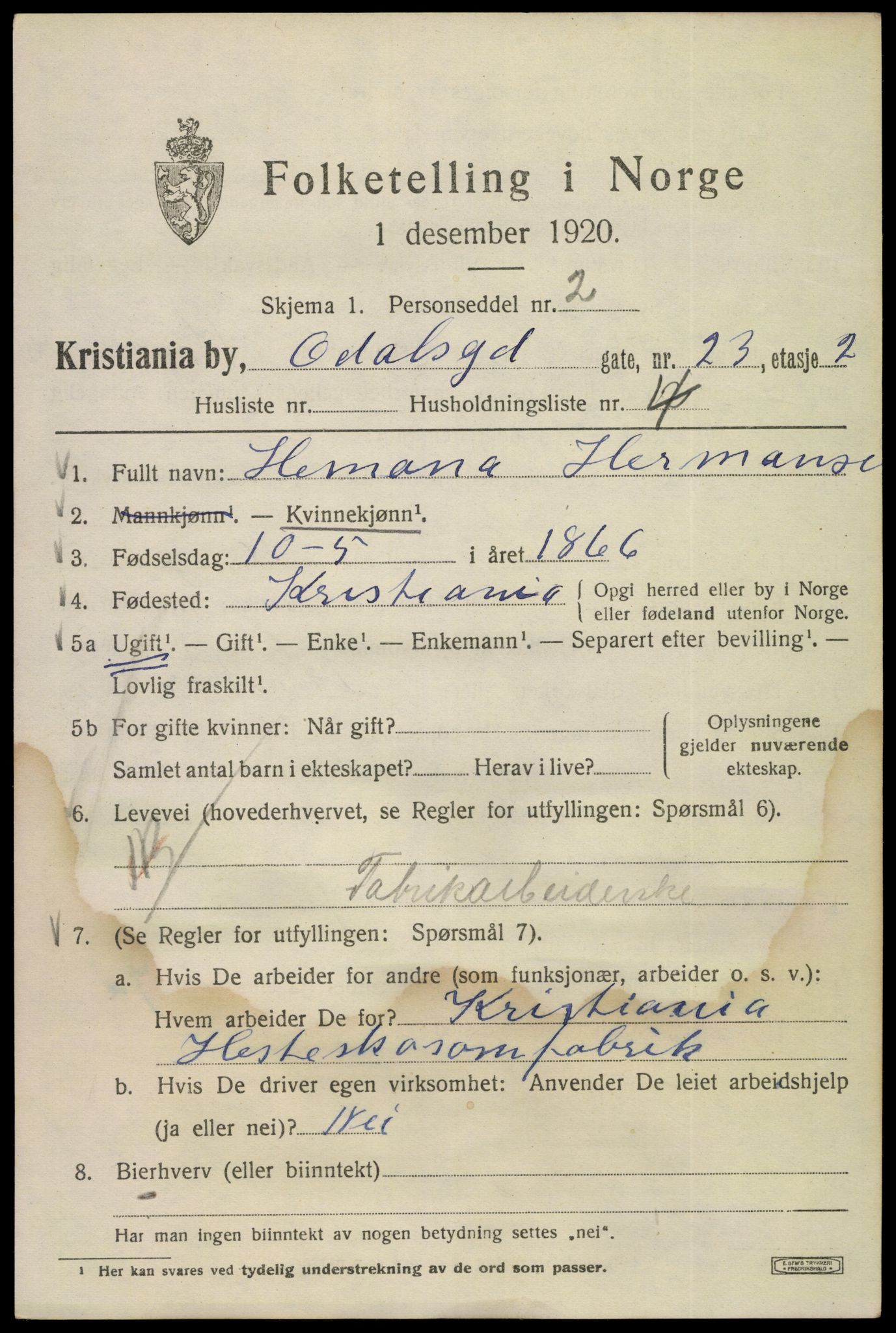 SAO, 1920 census for Kristiania, 1920, p. 429159