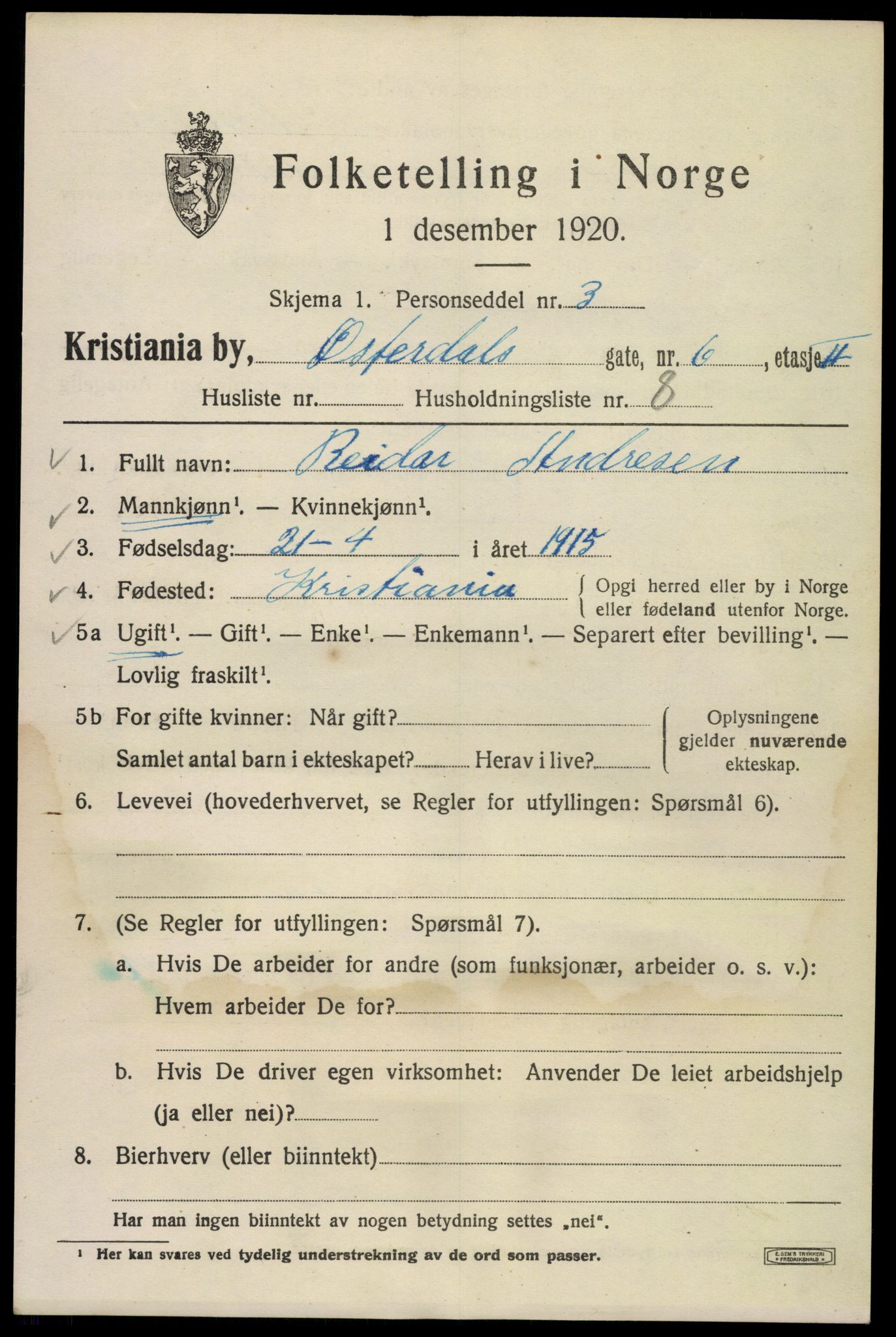 SAO, 1920 census for Kristiania, 1920, p. 656157