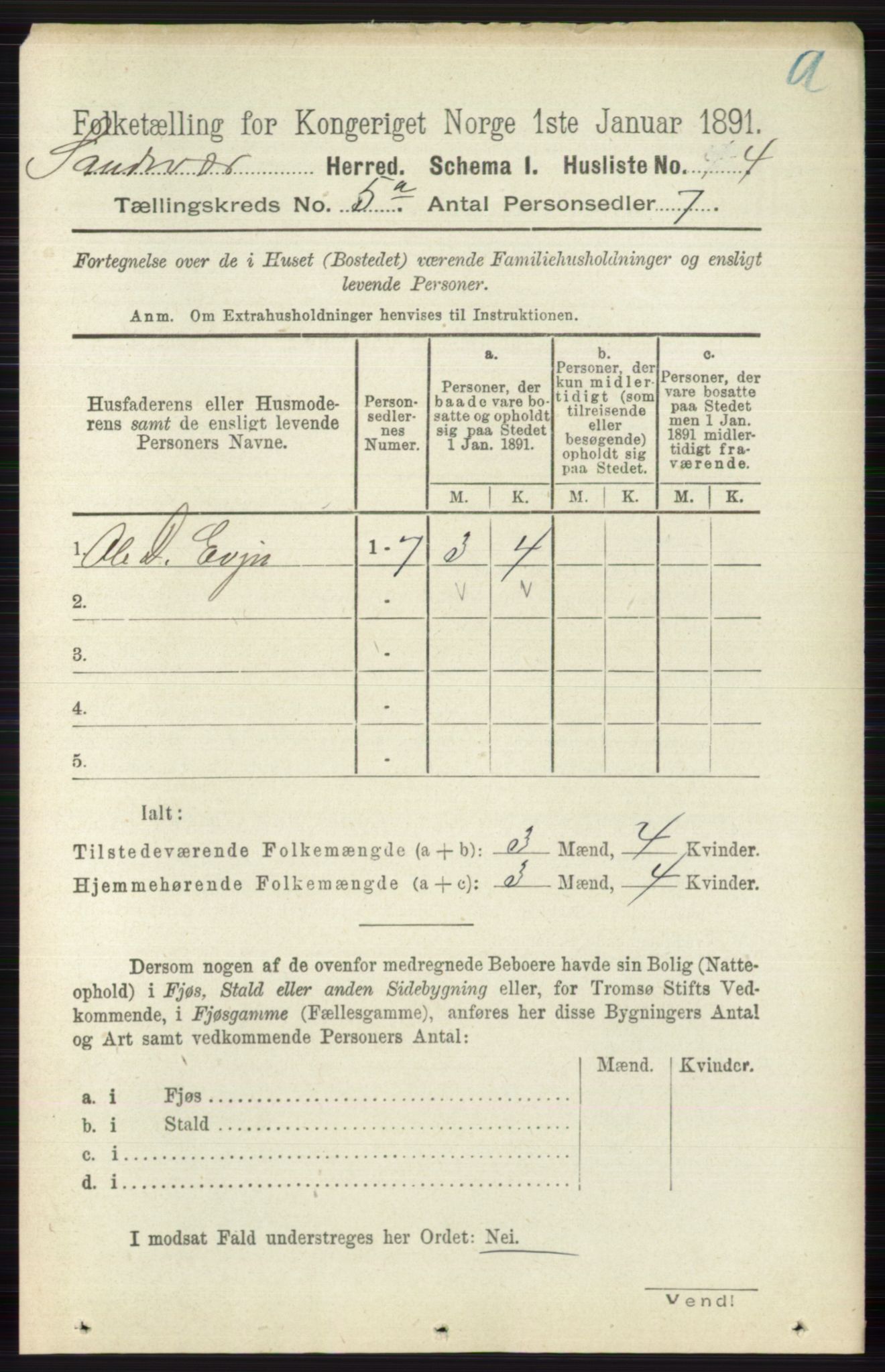 RA, 1891 census for 0629 Sandsvær, 1891, p. 2445