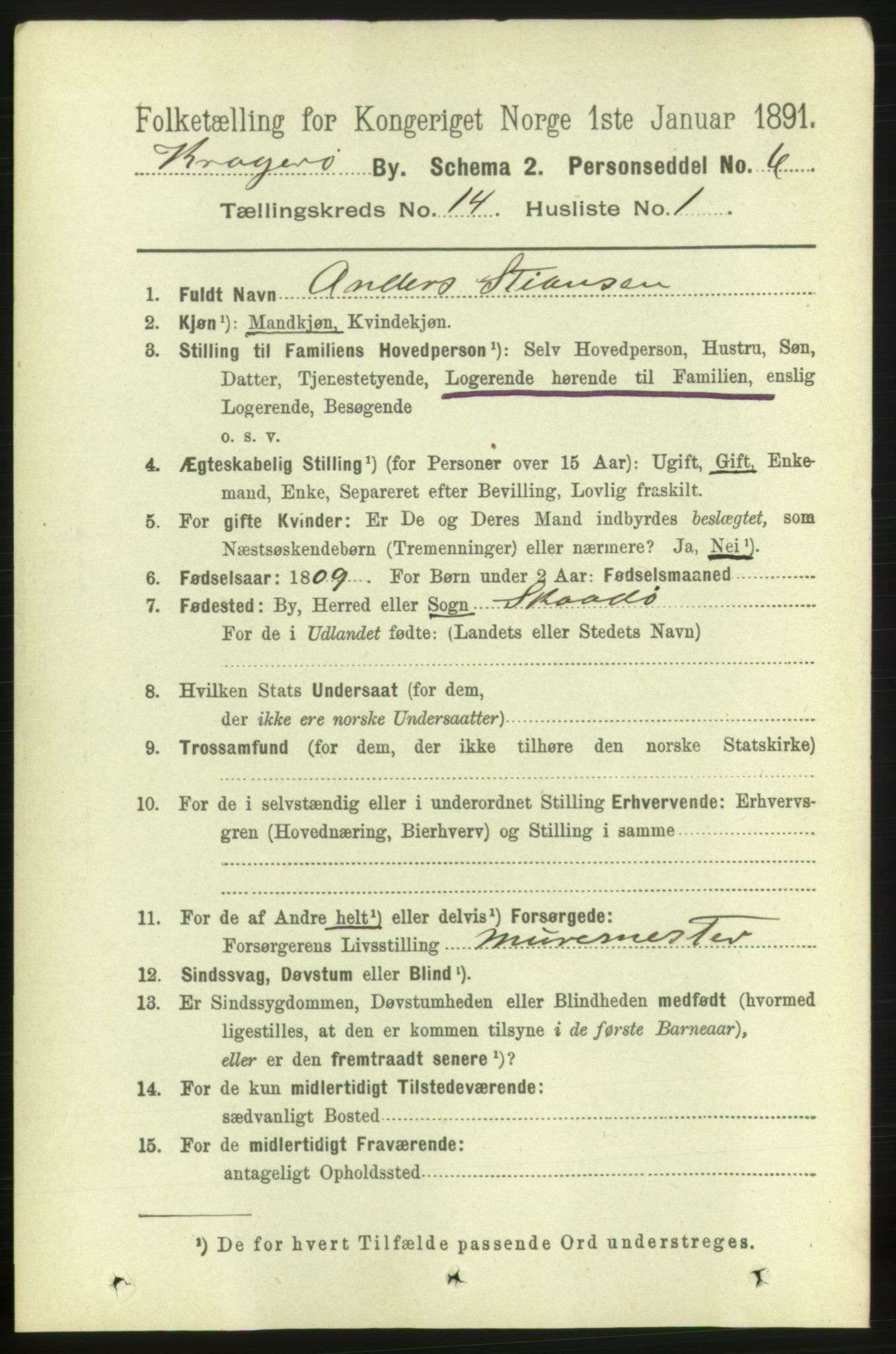 RA, 1891 census for 0801 Kragerø, 1891, p. 4081