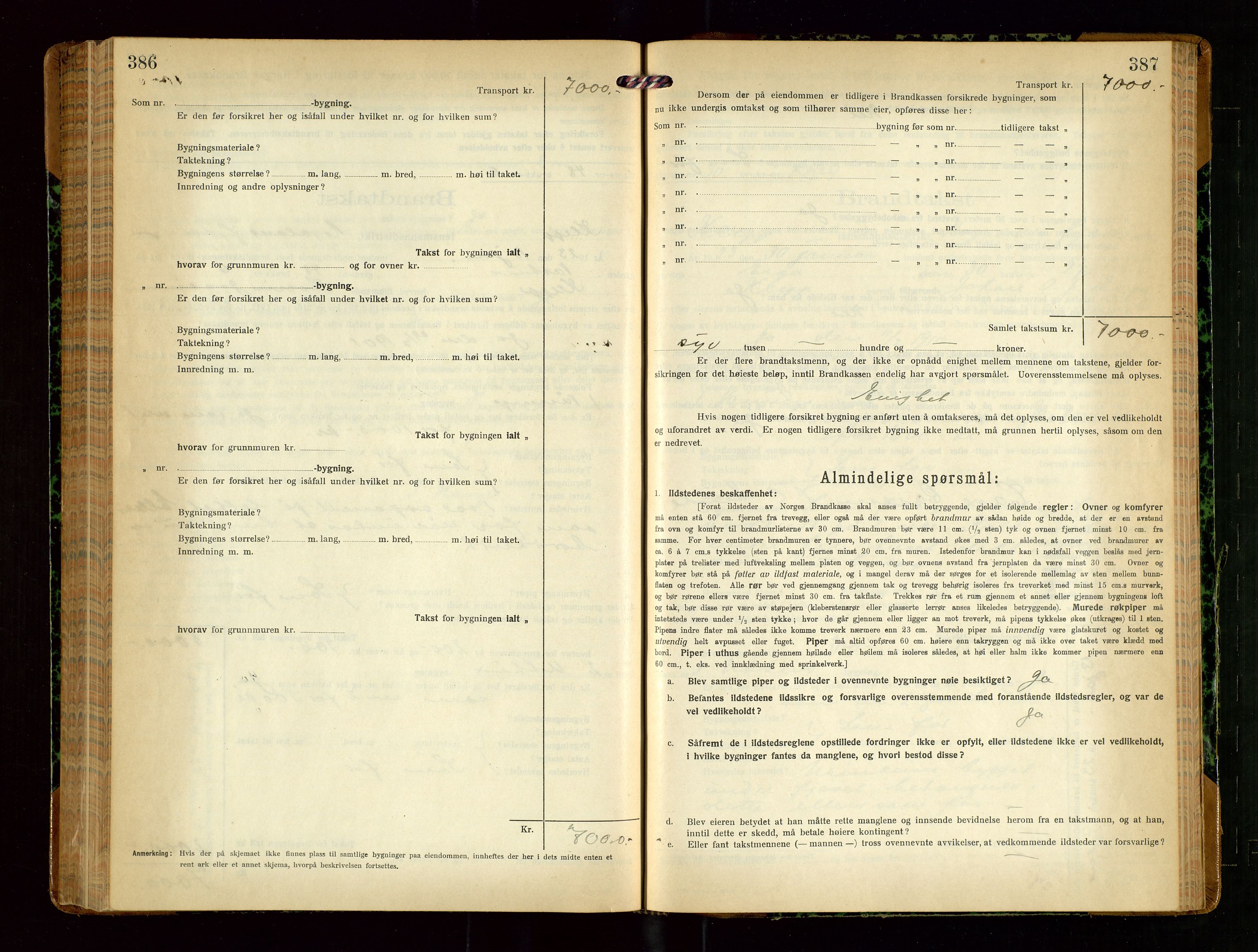 Klepp lensmannskontor, SAST/A-100163/Goc/L0010: "Brandtakstprotokoll" m/register, 1919-1924, p. 386-387