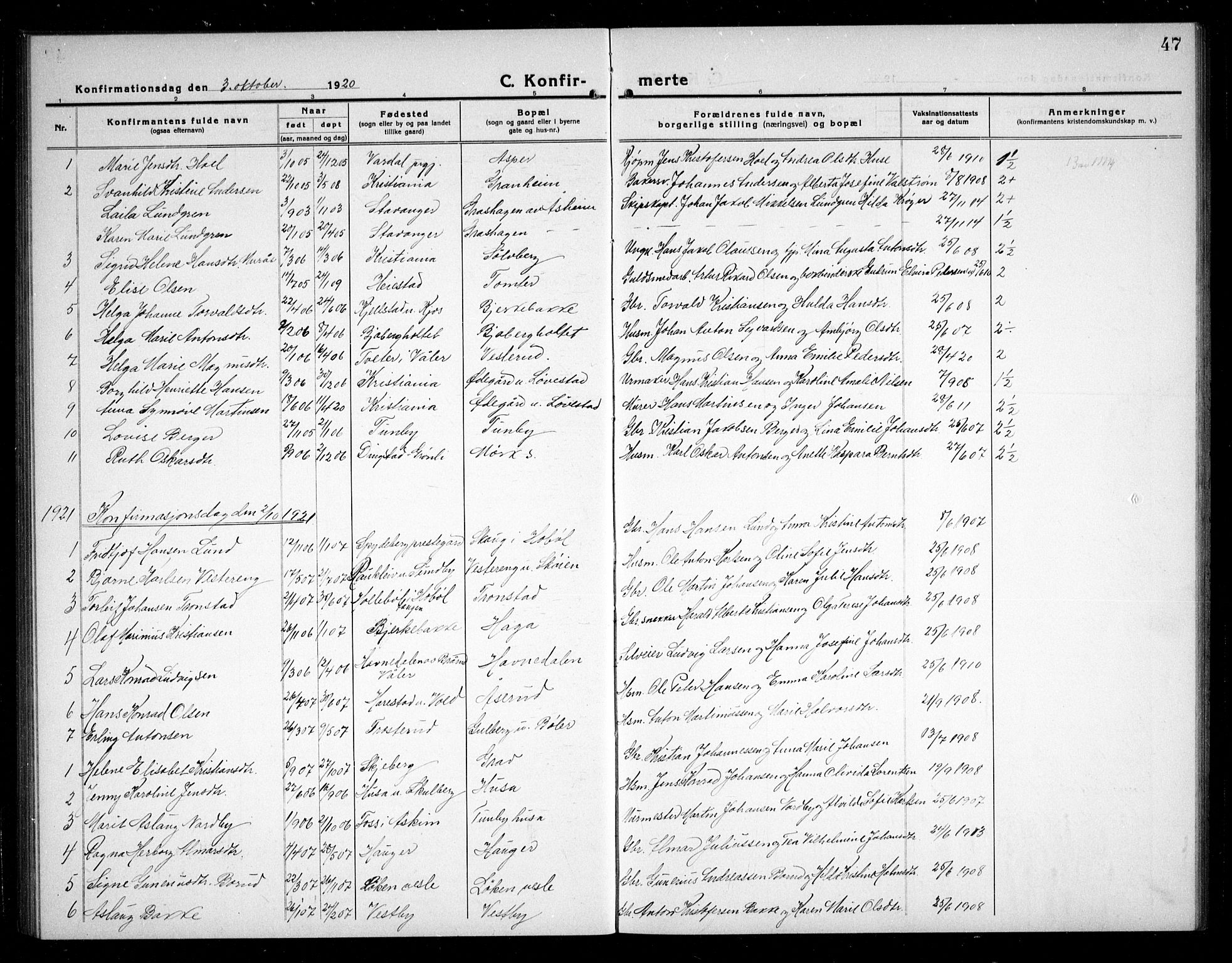 Spydeberg prestekontor Kirkebøker, SAO/A-10924/G/Ga/L0003: Parish register (copy) no. I 3, 1918-1934, p. 47