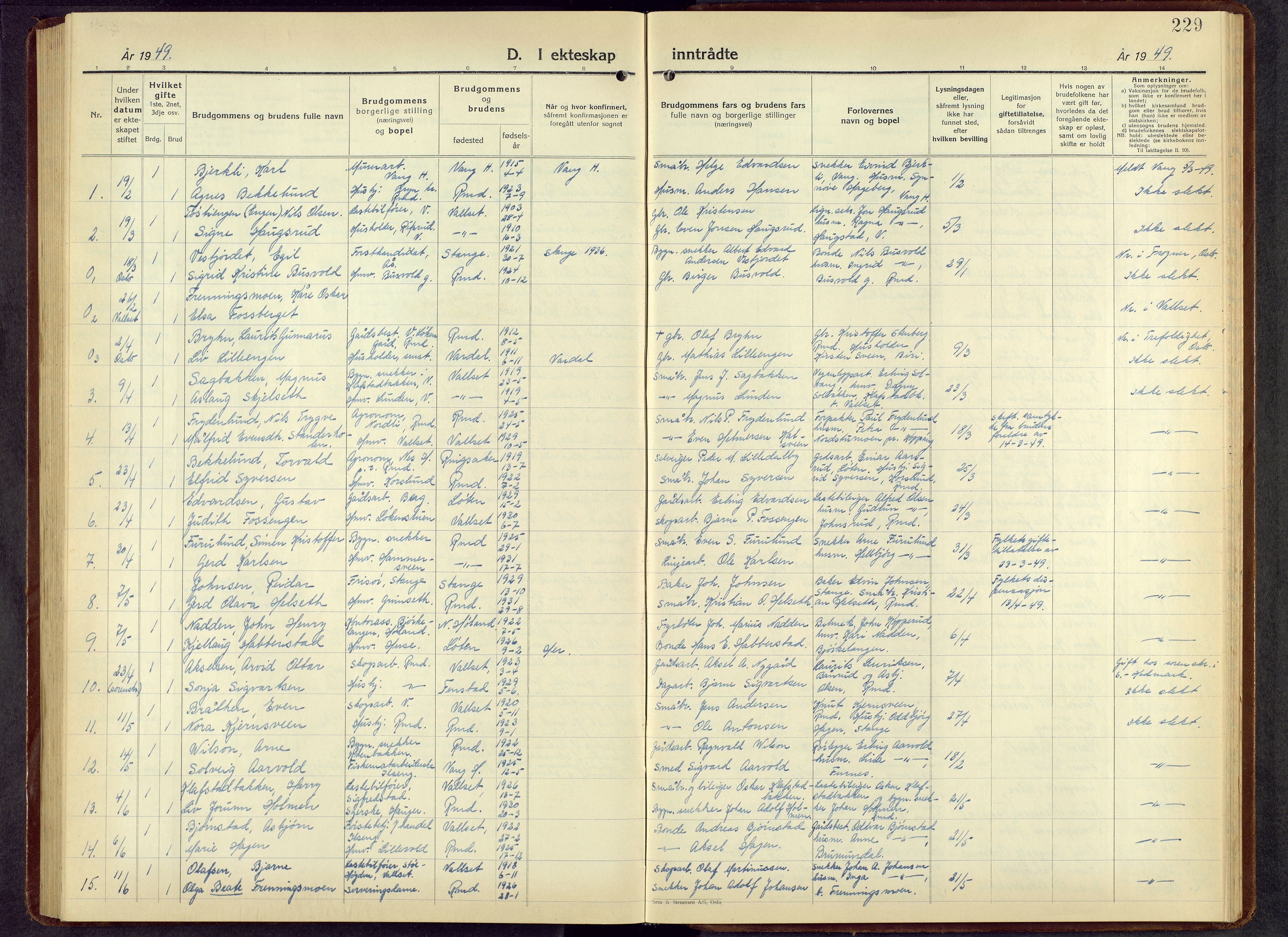 Romedal prestekontor, SAH/PREST-004/L/L0016: Parish register (copy) no. 16, 1940-1958, p. 229