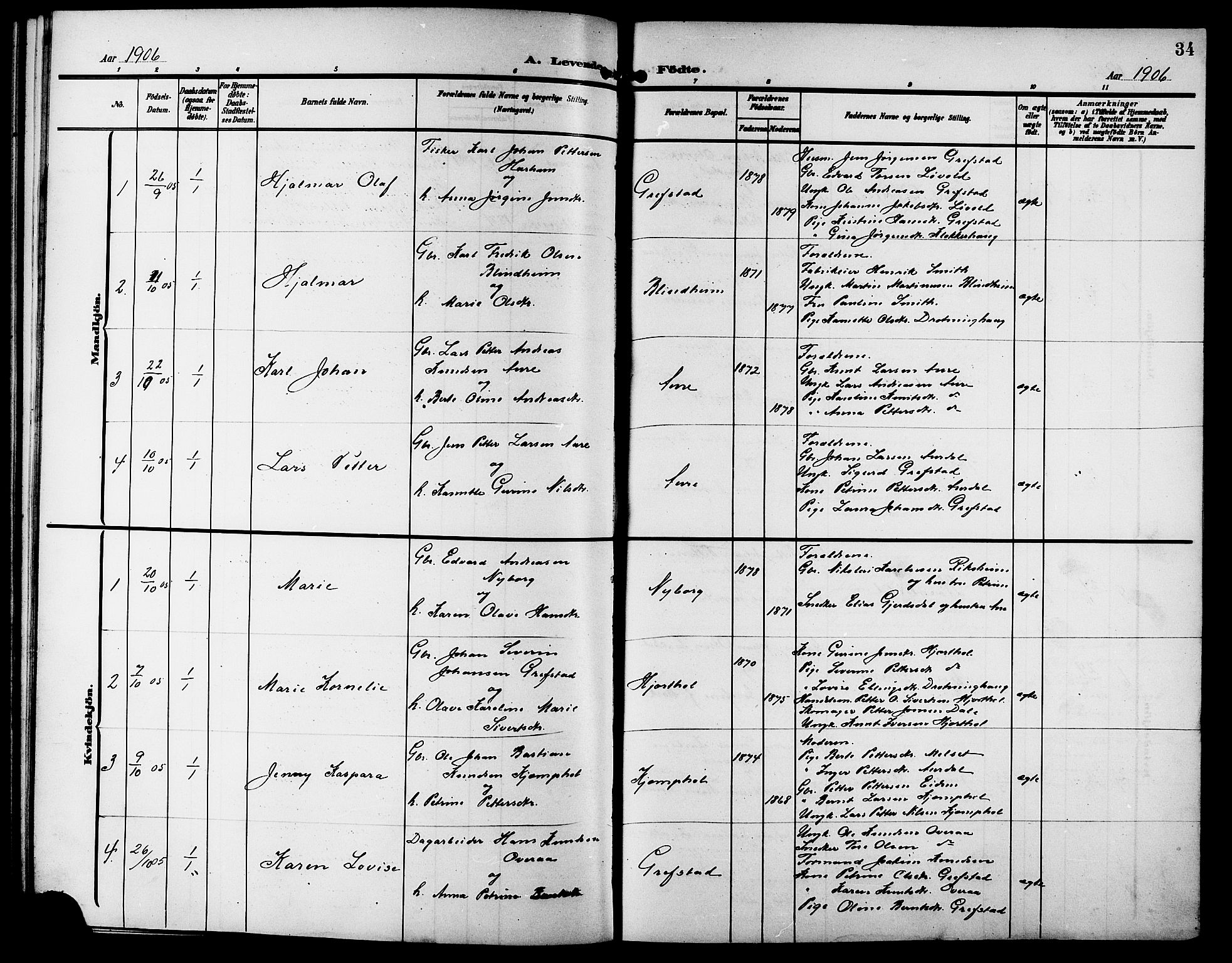 Ministerialprotokoller, klokkerbøker og fødselsregistre - Møre og Romsdal, AV/SAT-A-1454/523/L0341: Parish register (copy) no. 523C04, 1903-1916, p. 34