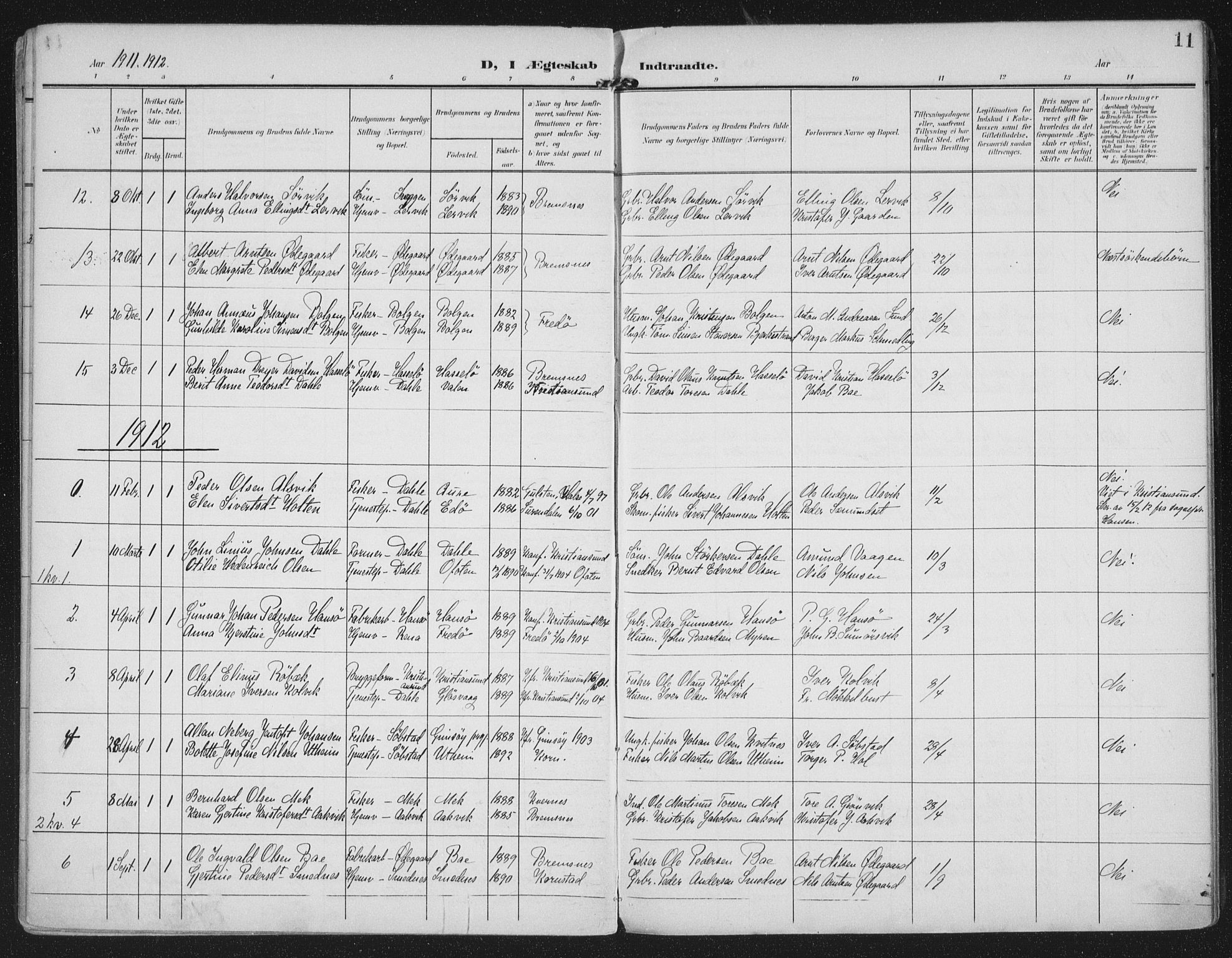 Ministerialprotokoller, klokkerbøker og fødselsregistre - Møre og Romsdal, SAT/A-1454/569/L0822: Parish register (official) no. 569A08, 1908-1919, p. 11