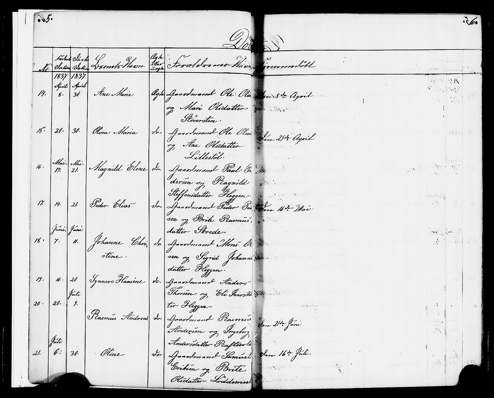 Hornindal sokneprestembete, AV/SAB-A-82401/H/Haa/Haaa/L0001: Parish register (official) no. A 1, 1837-1866, p. 4-5