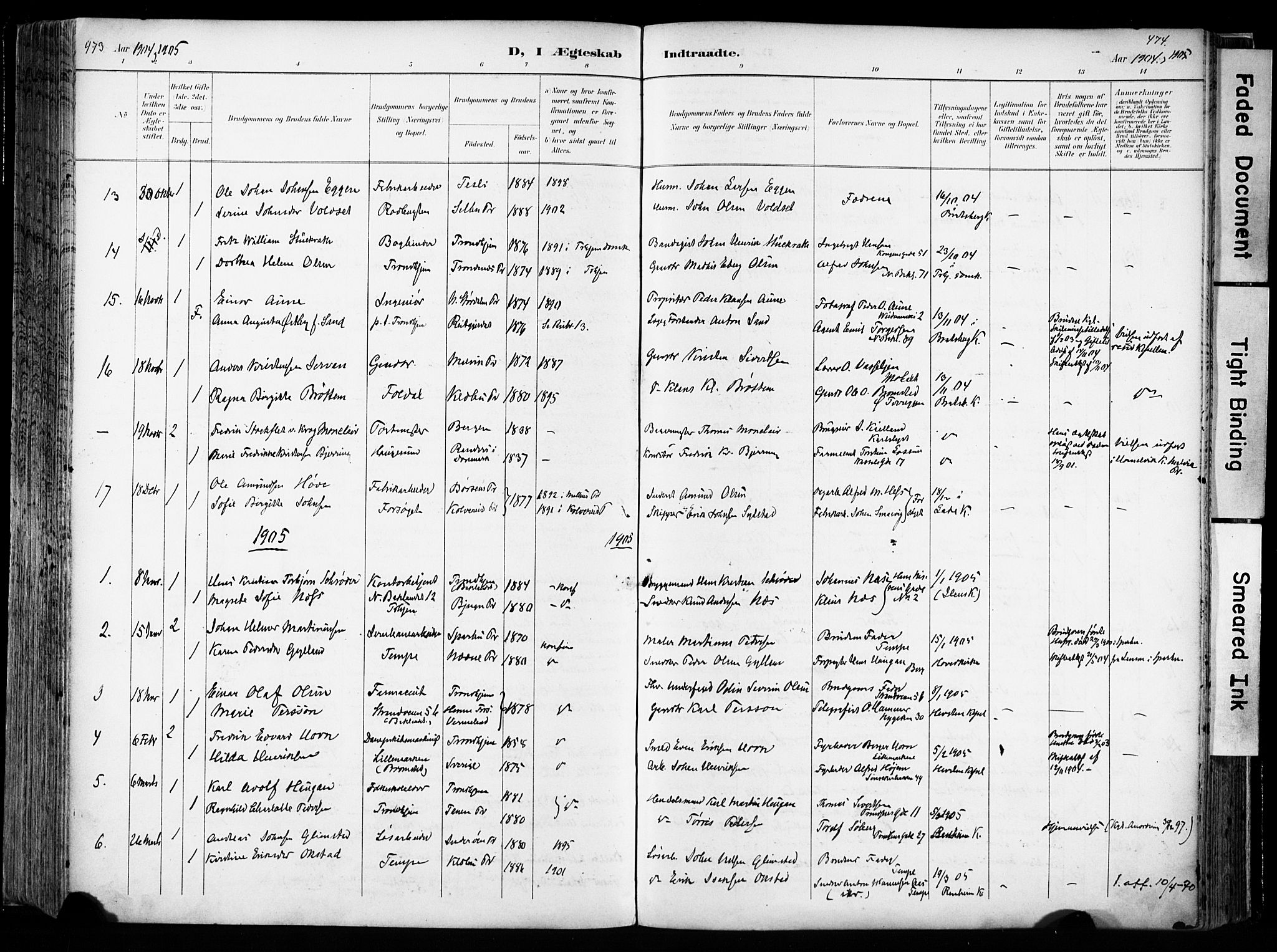 Ministerialprotokoller, klokkerbøker og fødselsregistre - Sør-Trøndelag, SAT/A-1456/606/L0301: Parish register (official) no. 606A16, 1894-1907, p. 473-474