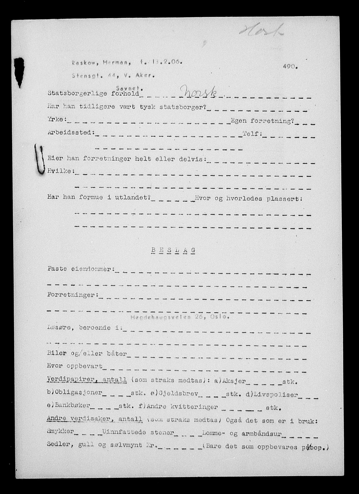 Justisdepartementet, Tilbakeføringskontoret for inndratte formuer, AV/RA-S-1564/H/Hc/Hcc/L0972: --, 1945-1947, p. 111